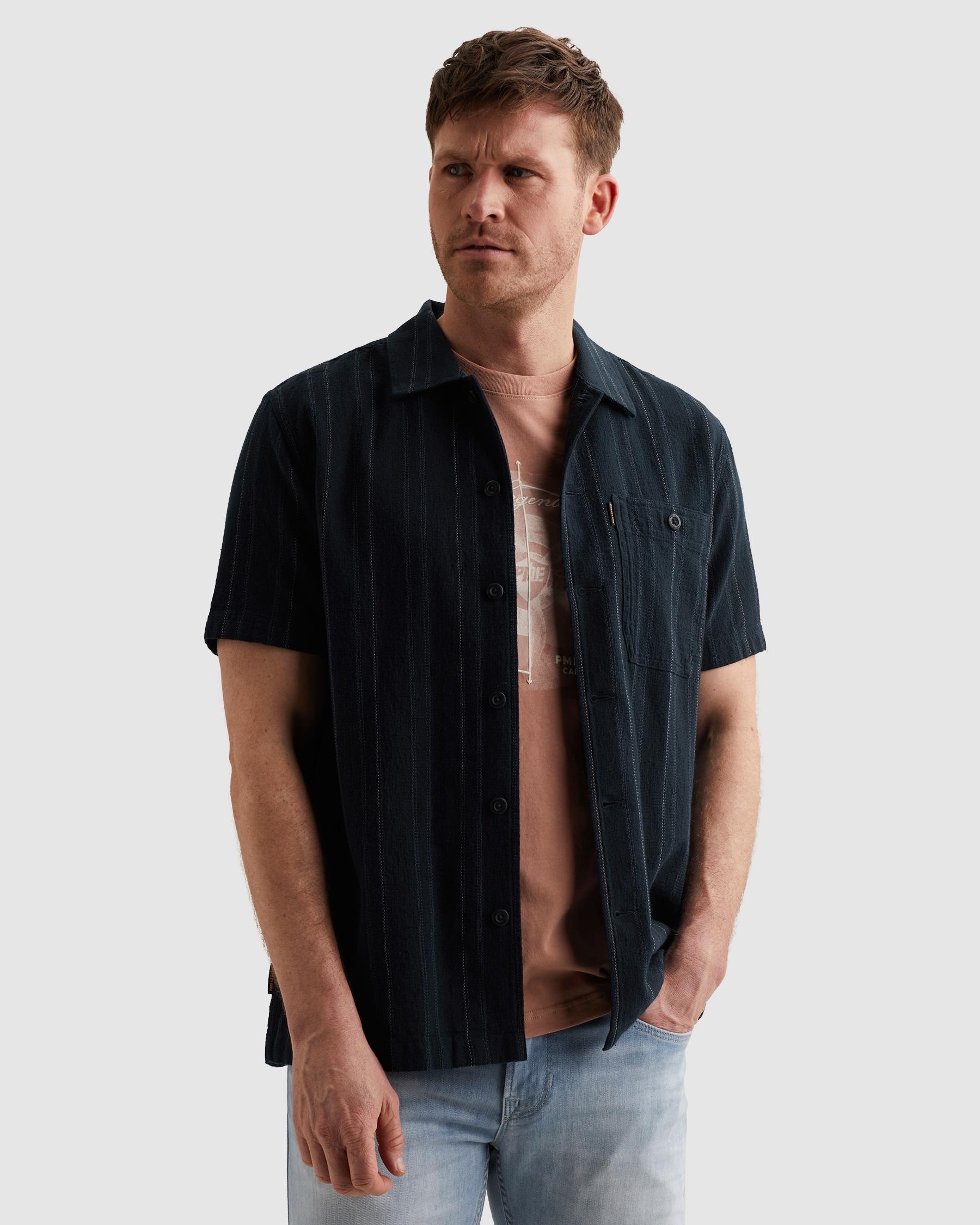 PME LEGEND Kurzarmhemd »Short Sleeve Shirt Yarn dye mattweave stripe« mit Brust Tasche