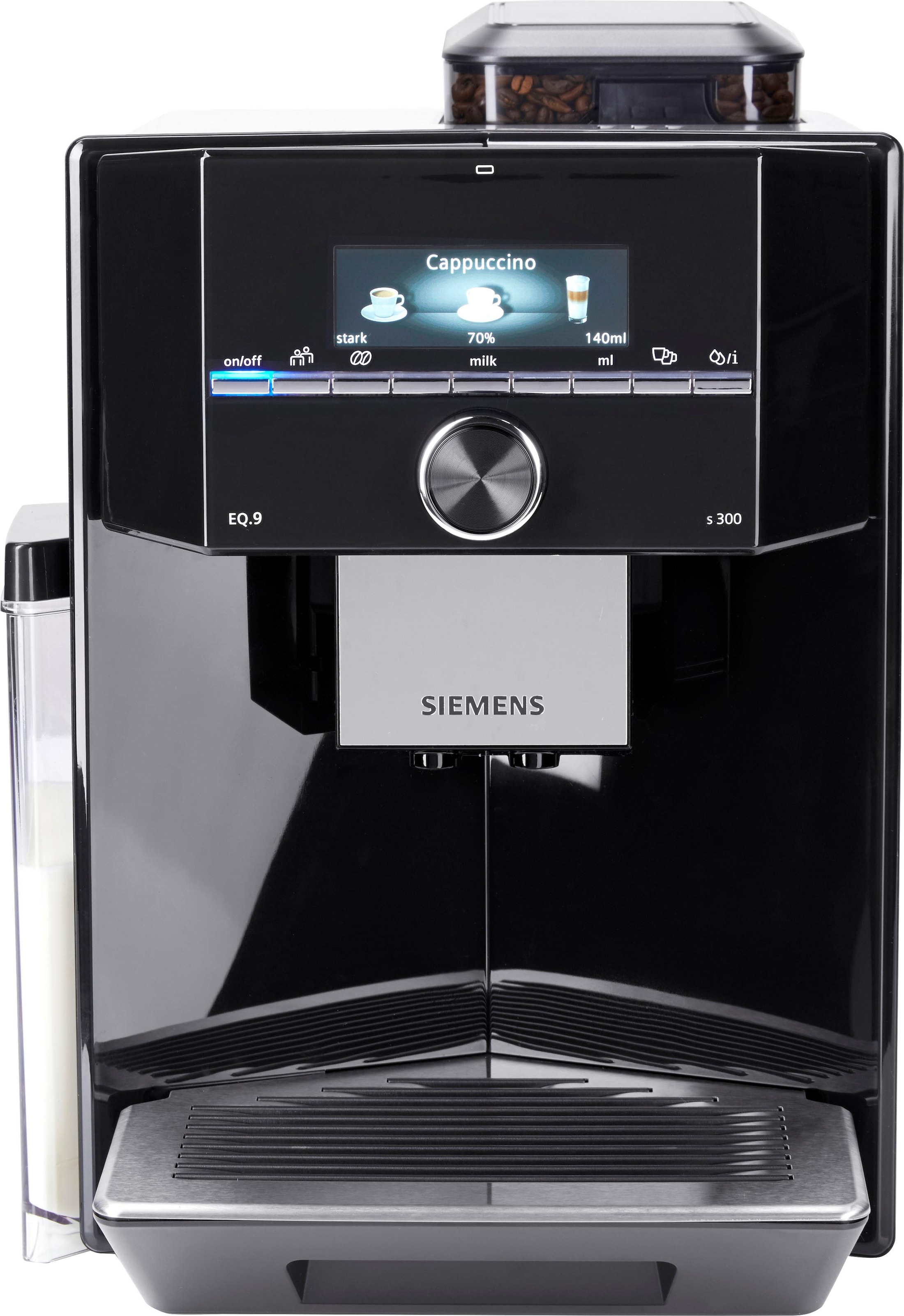 SIEMENS Kaffeevollautomat »EQ.9 s300 TI923509DE, schwarz/Edelstahl«, extra leise, autom. Milchsystem-Reinigung, bis zu 6 Profile