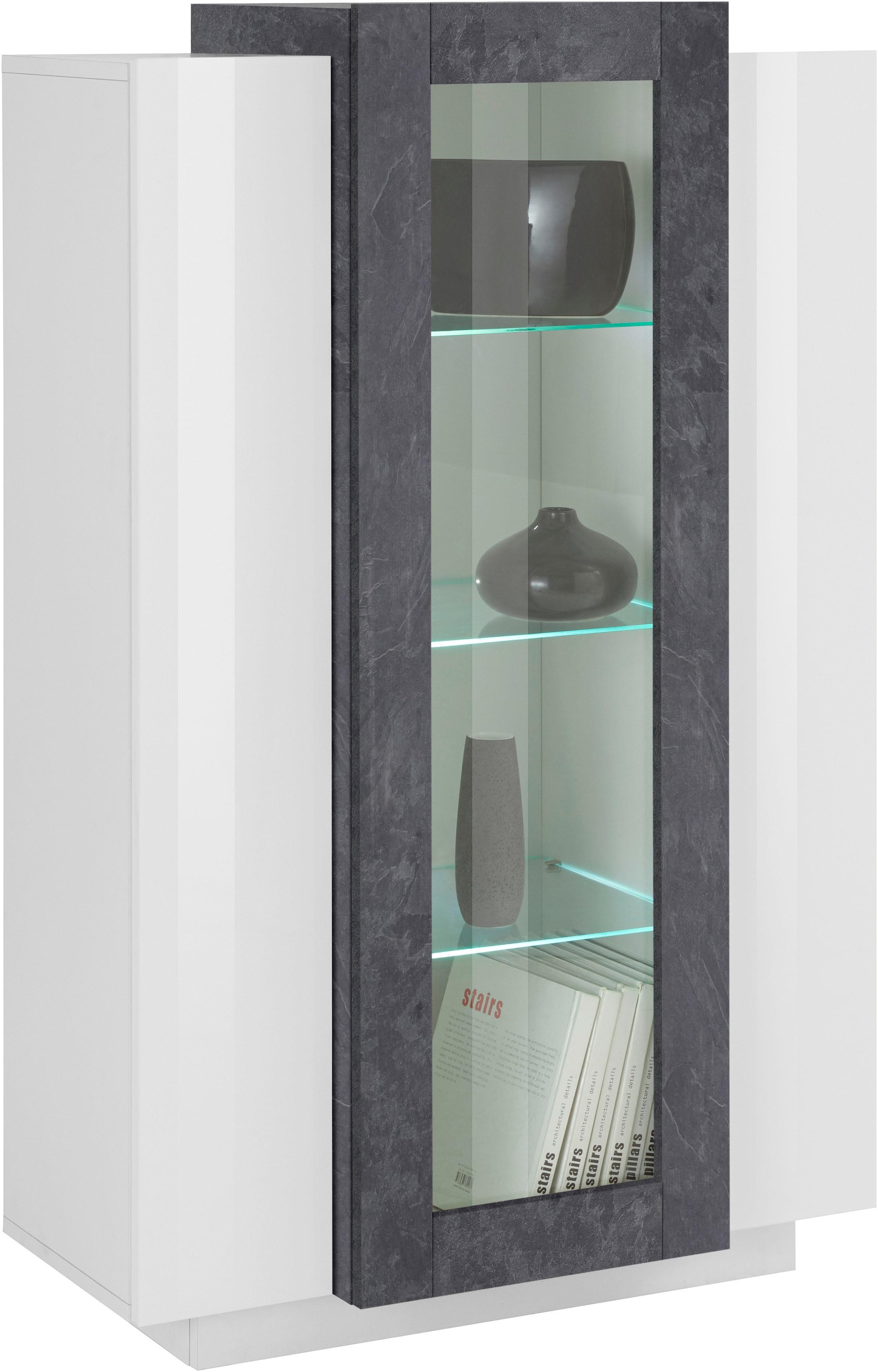 INOSIGN Vitrine »Coro, Vitrine, Glasvitrine, Vitrinenschrank, Stauraumvitrine«, 3 Türen davon 1 Glastür, 9 Fächer, Doppeltiefe, Höhe 120,5cm