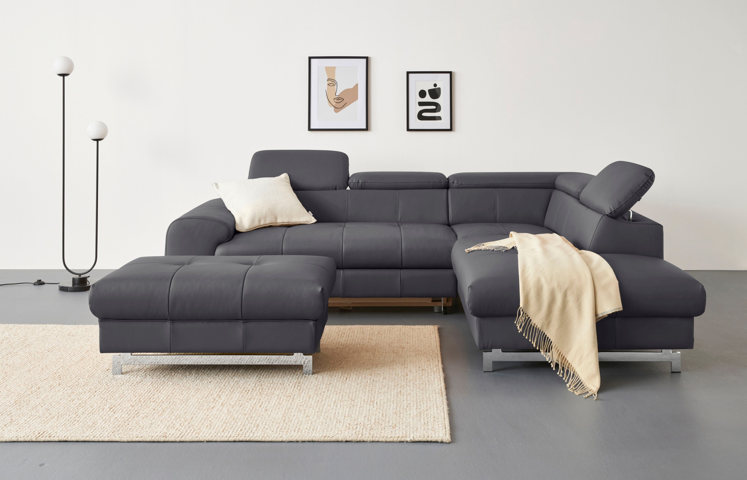 COTTA Ecksofa »Chef L-Form«, mit Kopfteilverstellung, edle Metallkufen, wahlweise mit Bettfunktion