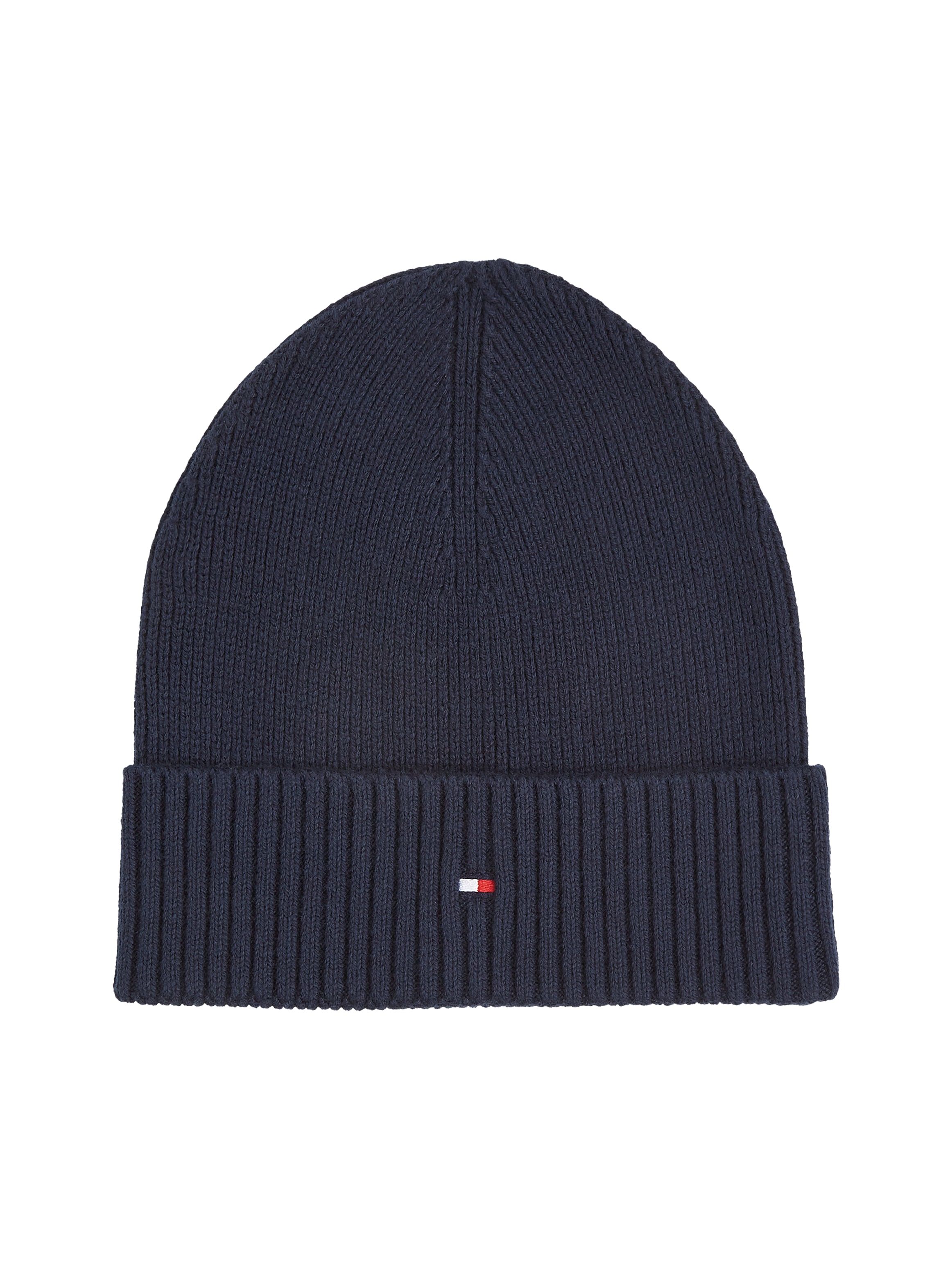 TOMMY HILFIGER Strickmütze »TH FLAG PIMA COTTON BEANIE« Beanie mit Logostickerei, mit Kaschmiranteil Unisex Space Blue