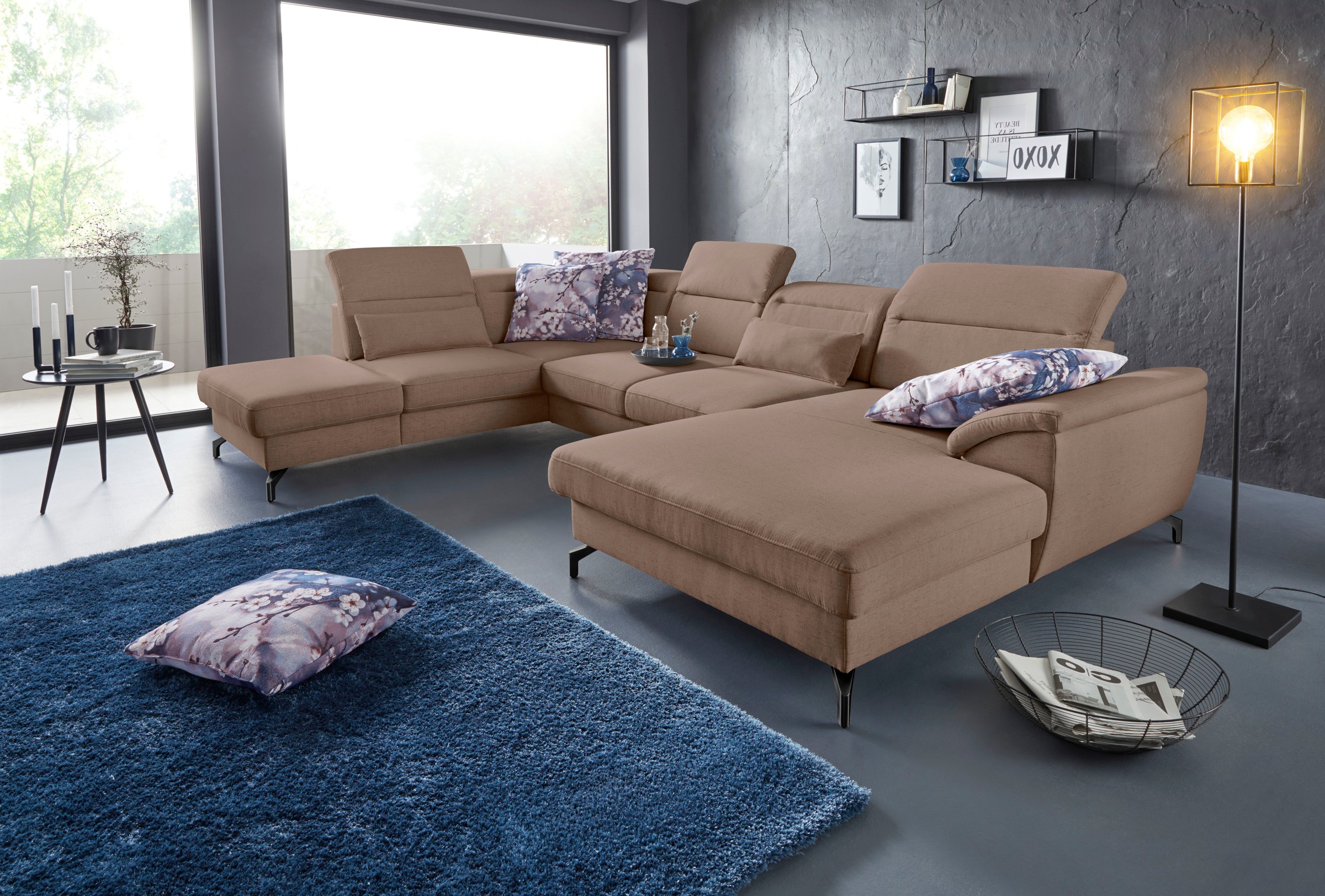 sit&more Wohnlandschaft "Percy U-Form", 12 cm Fußhöhe, Sitztiefenverstellun günstig online kaufen