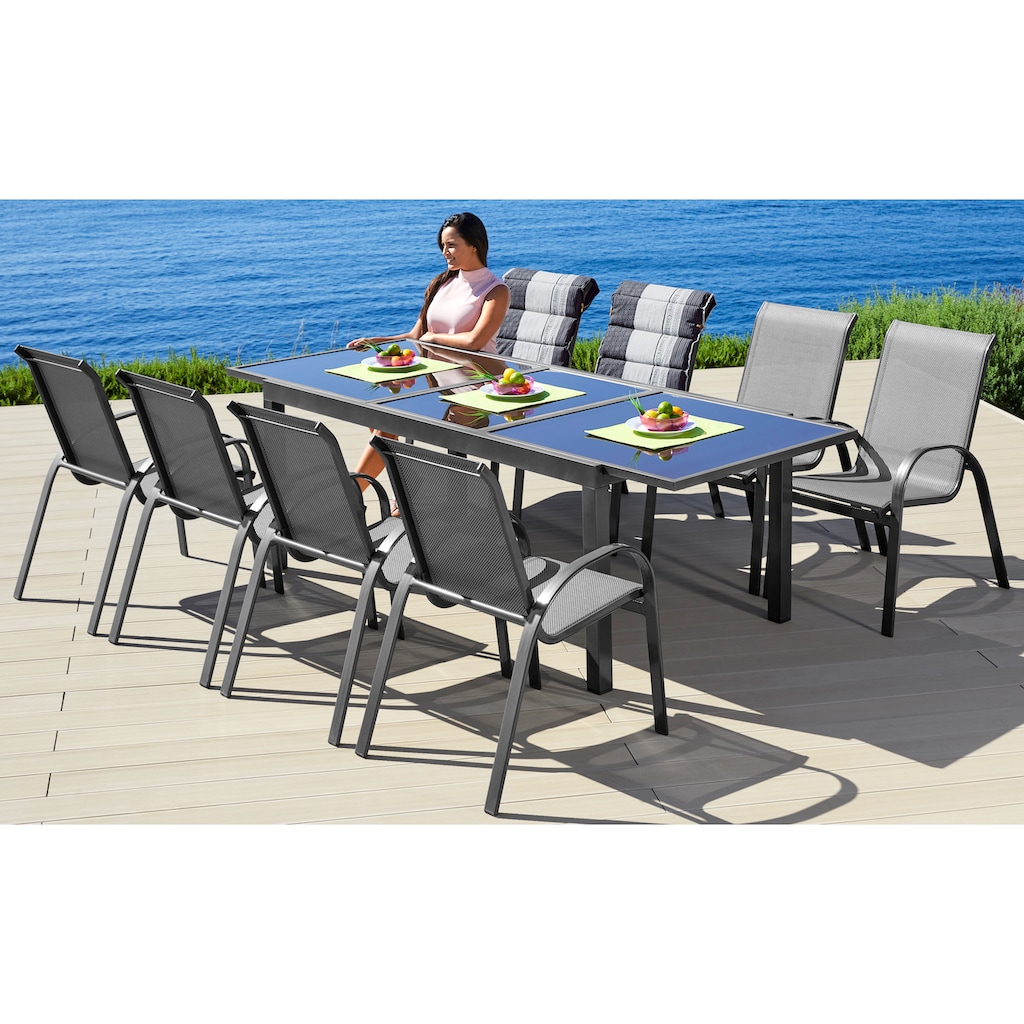 MERXX Garten-Essgruppe »Amalfi«, (9 tlg., 8 Stapelsessel, 1 Ausziehtisch 180(240)x100 cm)