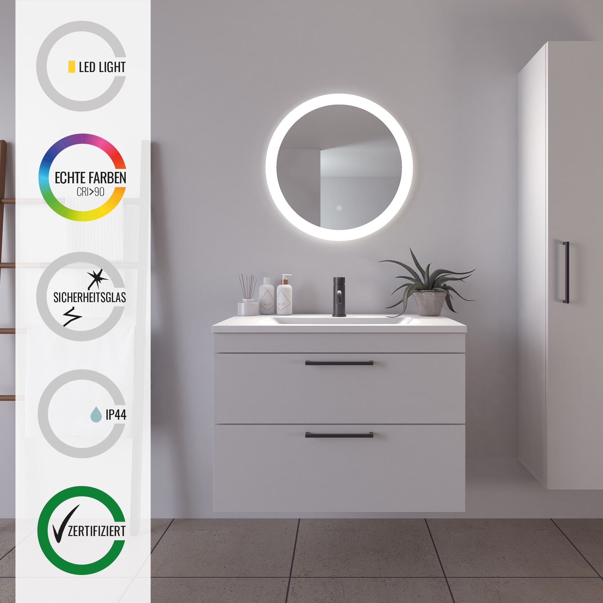 Loevschall Badspiegel »Vega Rund, Badzimmerspiegel mit LED Beleuchtung, Lic günstig online kaufen