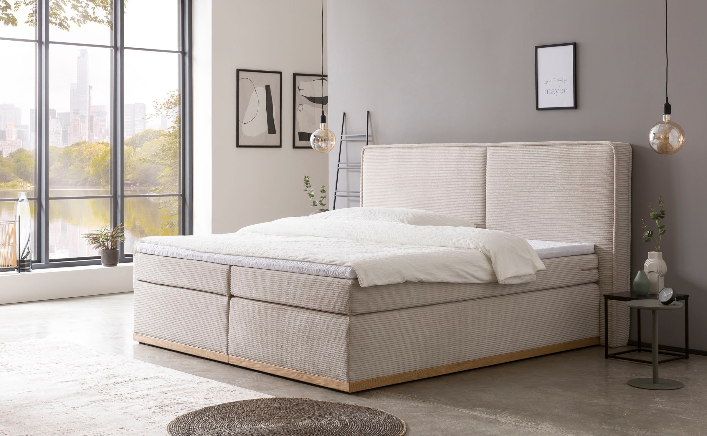 Home affaire Boxspringbett »SHERWOOD Hotelbett, Polsterbett«, Hochwertiger Cord,weiche Velours-Struktur, mit Topper, Eiche