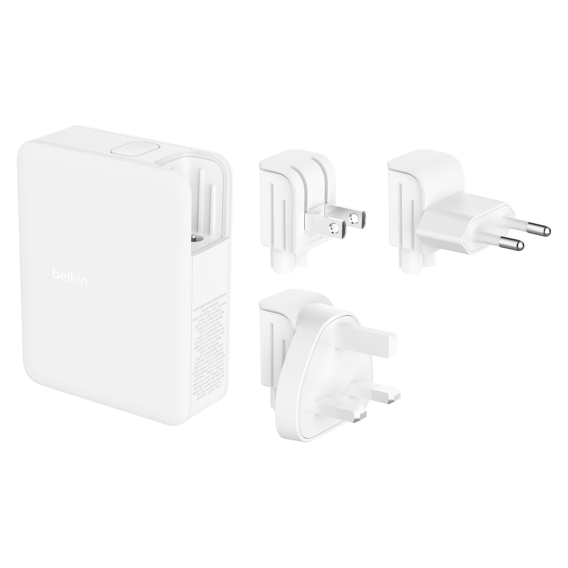 BELKIN USB-Ladegerät »140 Watt 4-Port GaN Ladegerät mit UK, EU, US Stecker« Weiß Für Reisen geeignete austauschbare Stecker