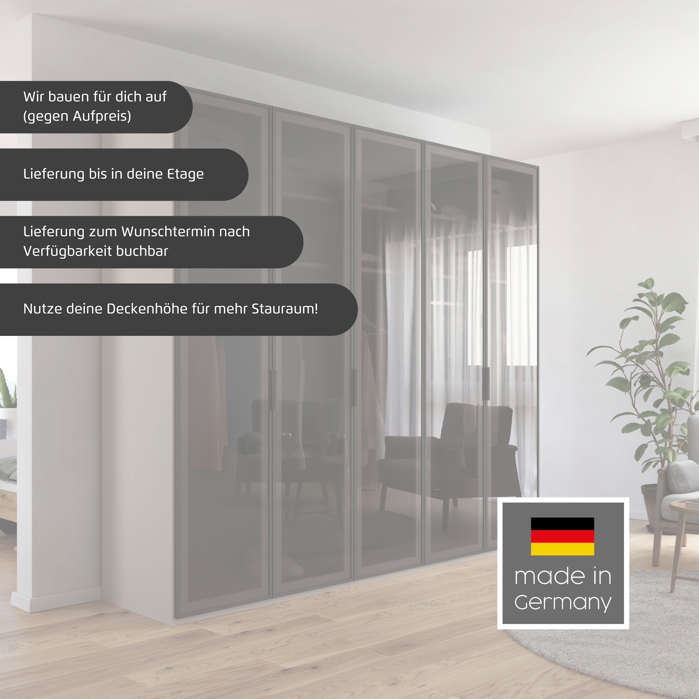 rauch Drehtürenschrank »Schrank Garderobe SKAT SHINE Breiten 151/201/251/301cm, Höhe 223/235cm« 3 verschiedene Ausstattungen BASIC/CLASSIC/PREMIUM (inkl. SOFT-CLOSE),  edle Schrankfront mittig hochwertige Glasrahmentüren MADE IN GERMANY