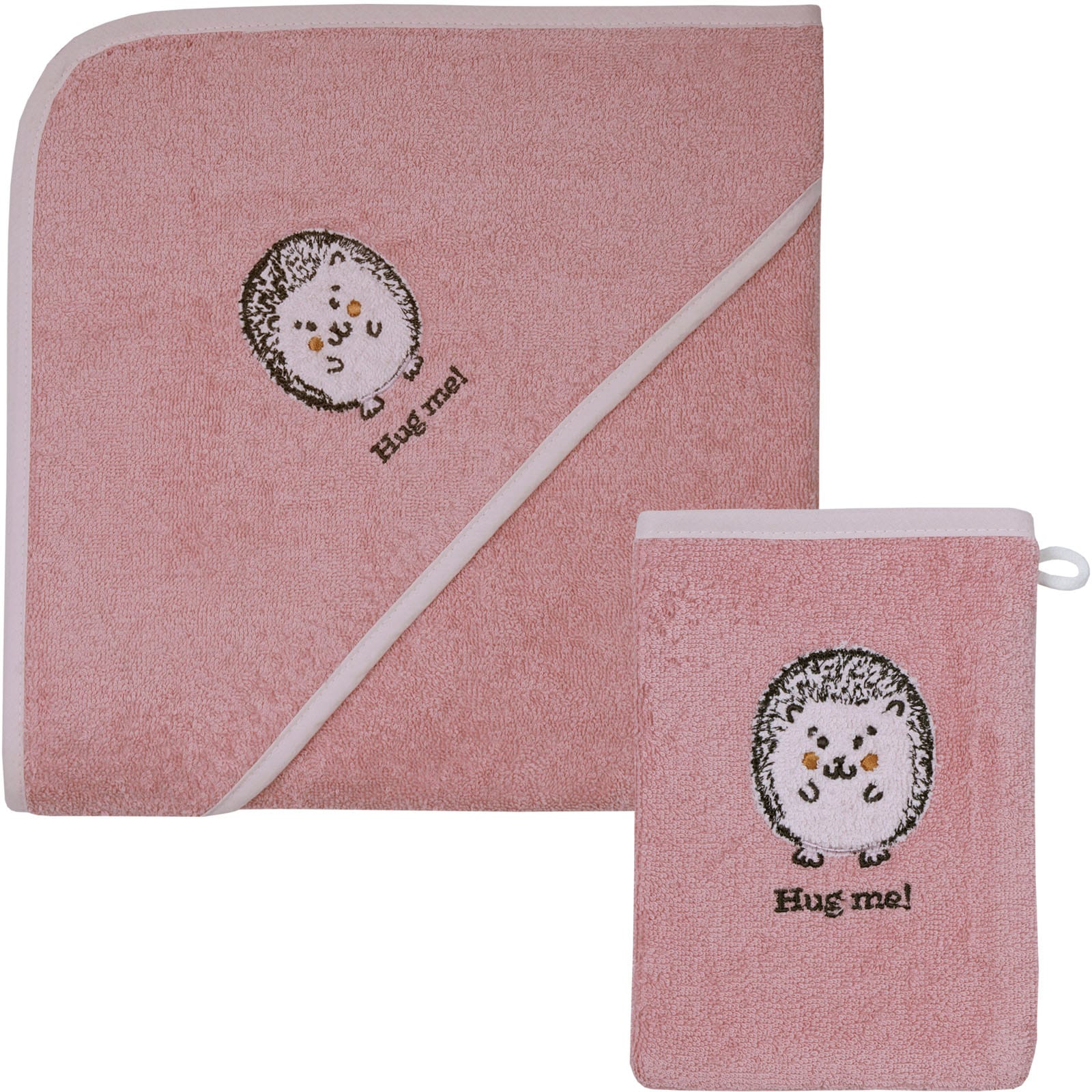 Wörner Handtuch Set »Igel rosa Kapuzenbadetuch 100/100 mit Waschhandschuh«, (Spar-Set, 2 St.), mi süßer Igelstickerei