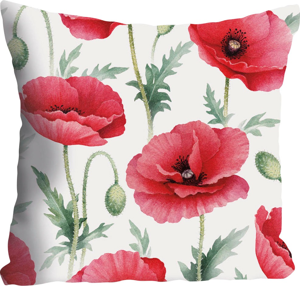 queence Dekokissen »Leon«, Kissenhülle,Mohnblumen,Rot,Blumen,Floral,Natur,D günstig online kaufen