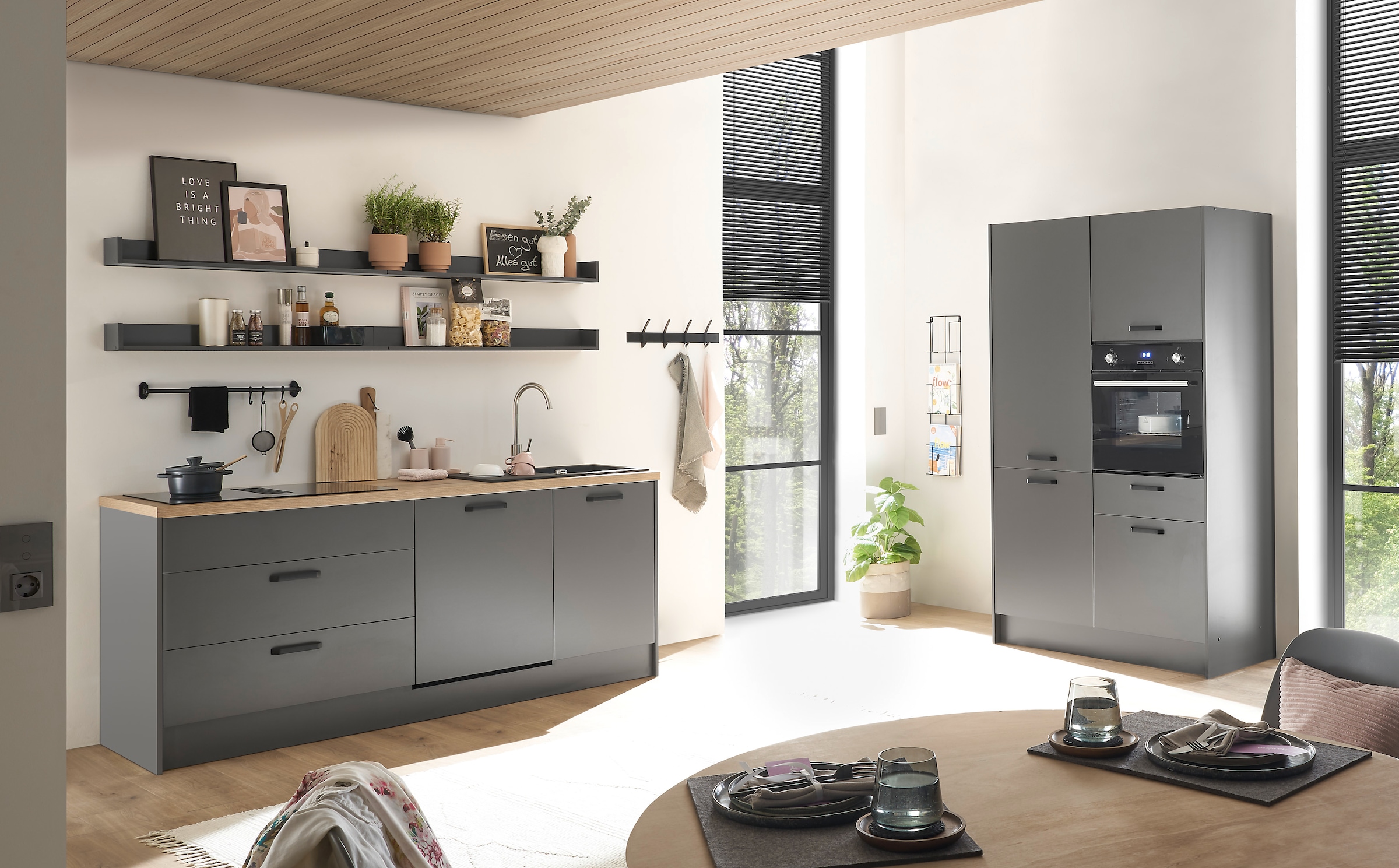 BASIC by Balculina Küchenzeile »Mykonos, Küchenzeile BxHxT 326x205x60«, Breite 326 cm, wahlweise mit E-Geräten, mit Softclose-Funktion