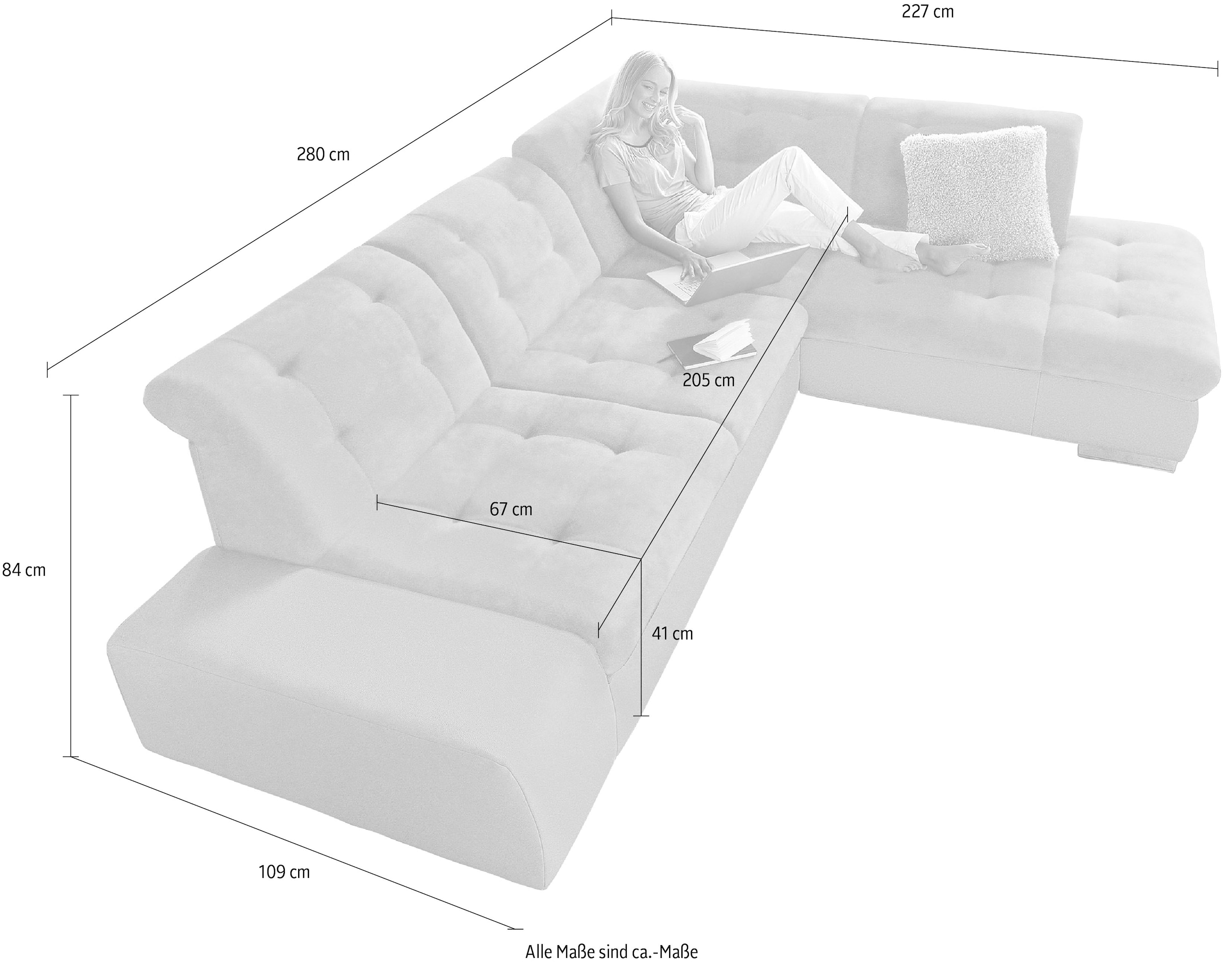 sit&more Ecksofa »Pale L-Form« inklusive Kopfteilverstellung, wahlweise mit Bettfunktion