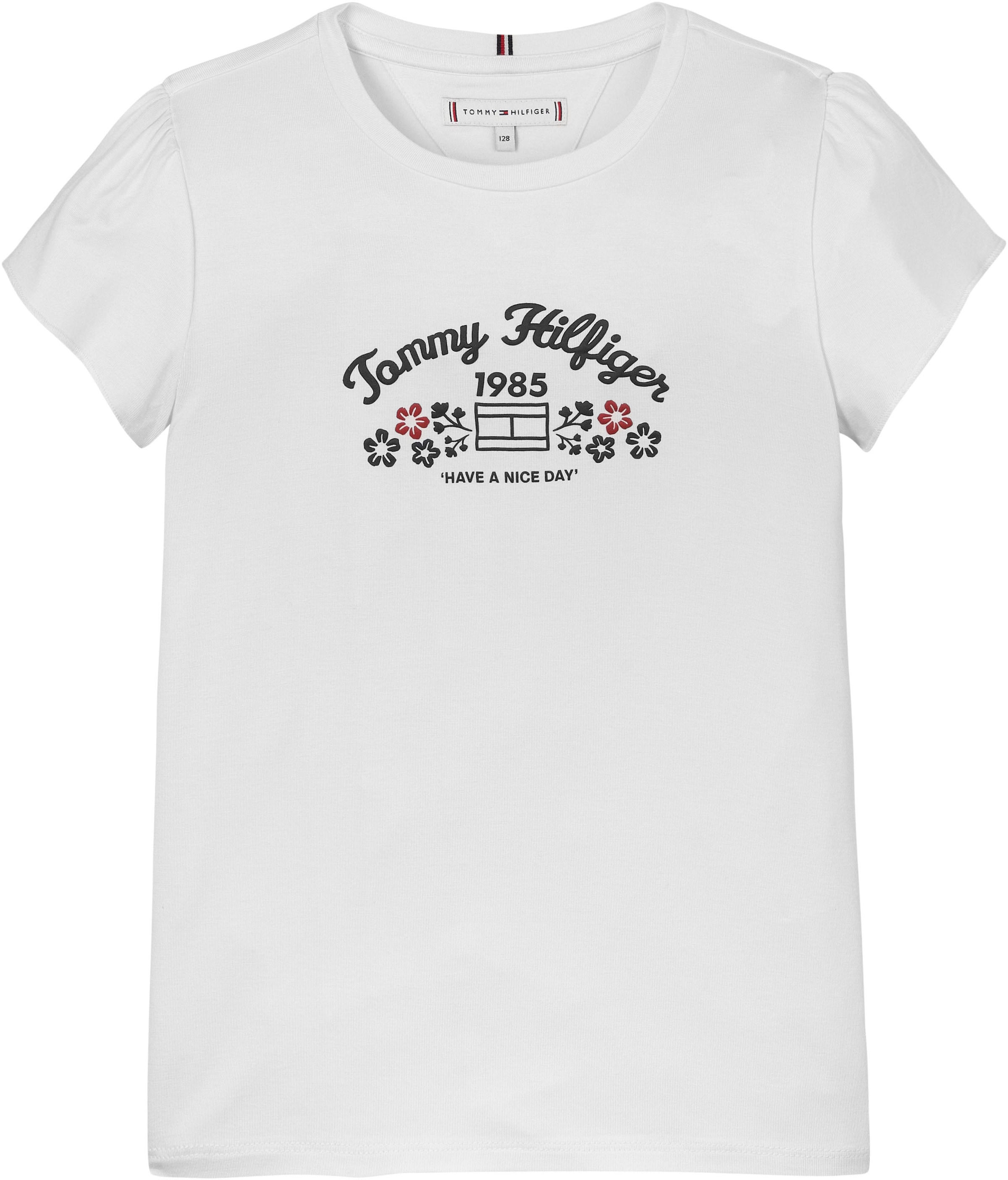Tommy Hilfiger T-Shirt »FLOWER PUFF PRINT REG TEE SS«, Kinder bis 16 Jahre mit Markenprint