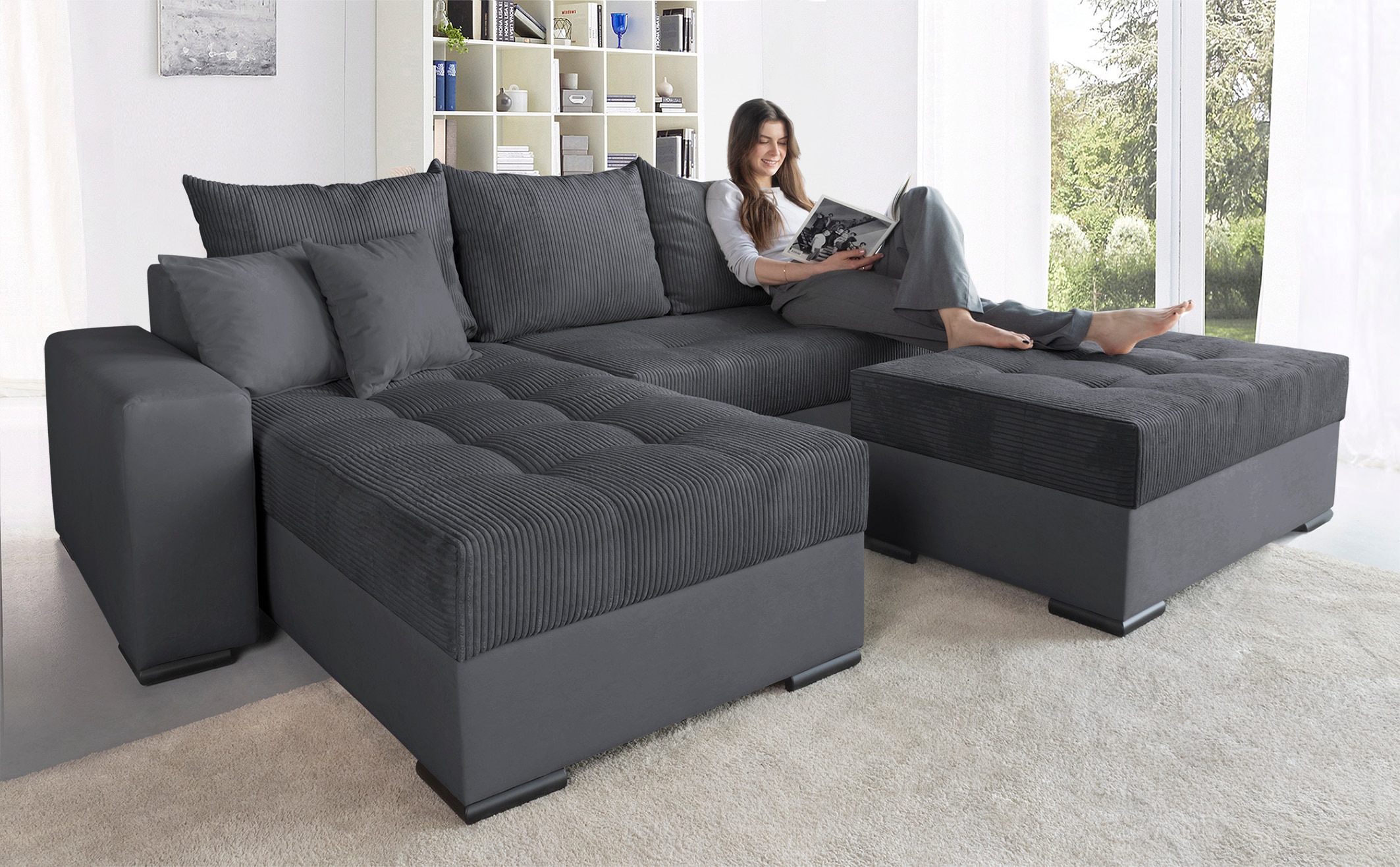COLLECTION AB Ecksofa »Josy L-Form, B: 214 cm in Cord, Cord-Mix« mit Bettfu günstig online kaufen