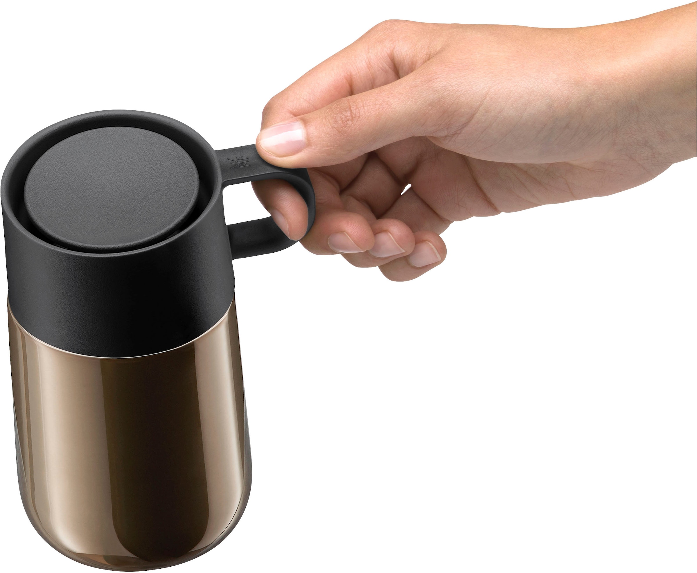 WMF Thermobecher »Impulse Travel Mug«, doppelwandiger Edelstahl, geringe Höhe, 360°-Trinköffnung