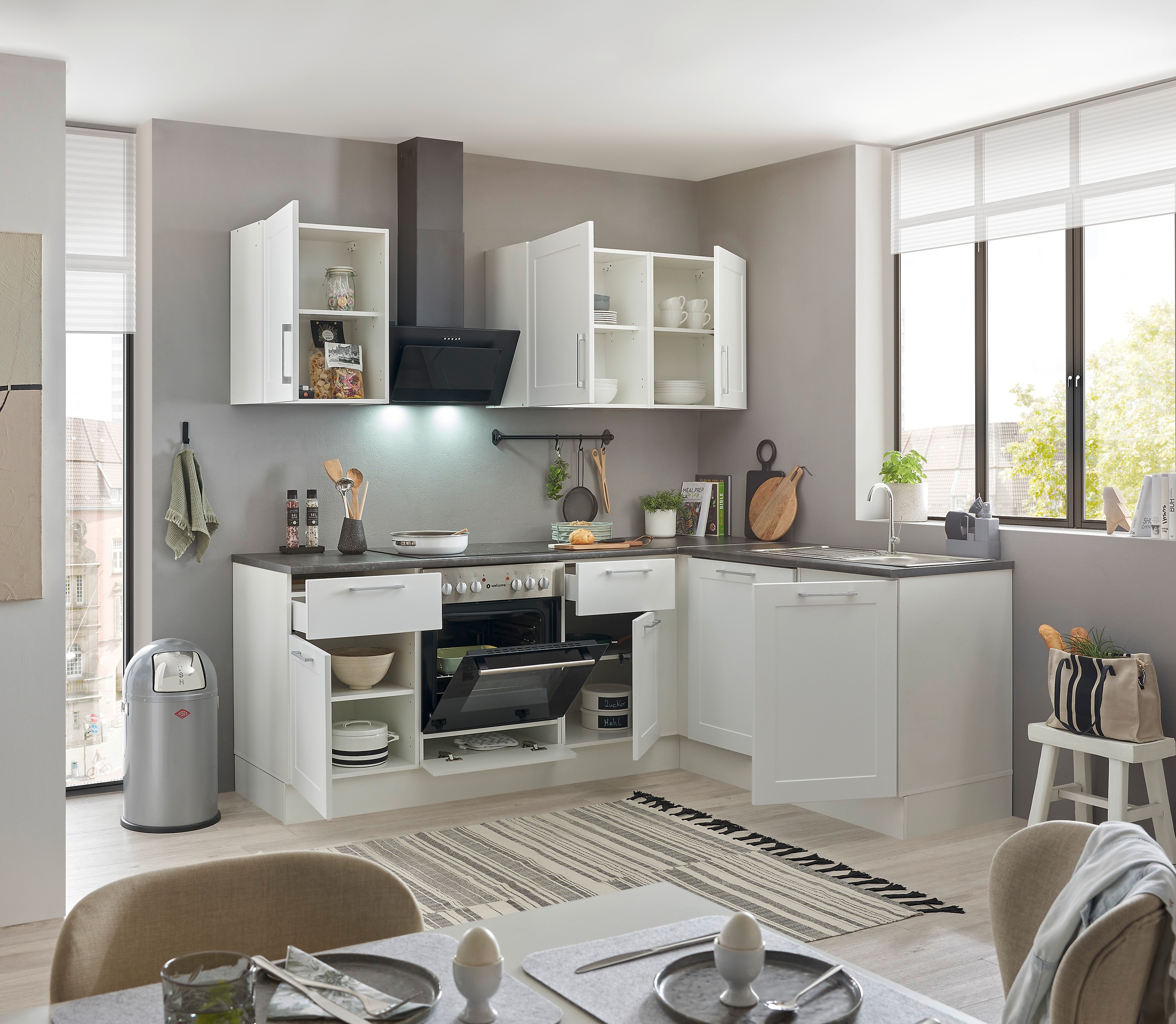 BASIC by Balculina Winkelküche »Marsi«, Stellmaße 220x175 cm, wahlweise mit E-Geräten, Soft-Close-Funktion