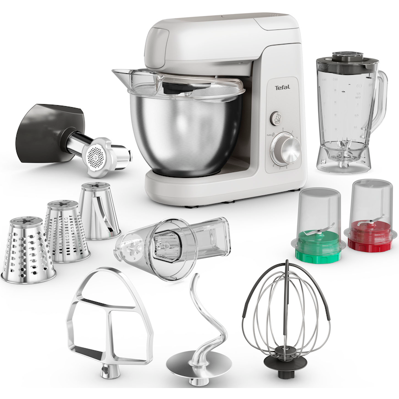 TEFAL Küchenmaschine »QB525B Bake Partner« langlebiges Metallgetriebe, planetarisches Rührsystem Weiß/Silber