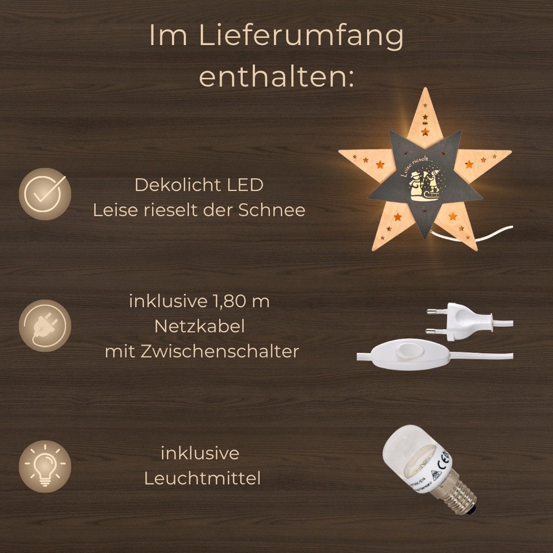 Weigla Dekostern »LED Leise rieselt der Schnee, Dekoleuchte aus Holz, NATUR-GRAU«