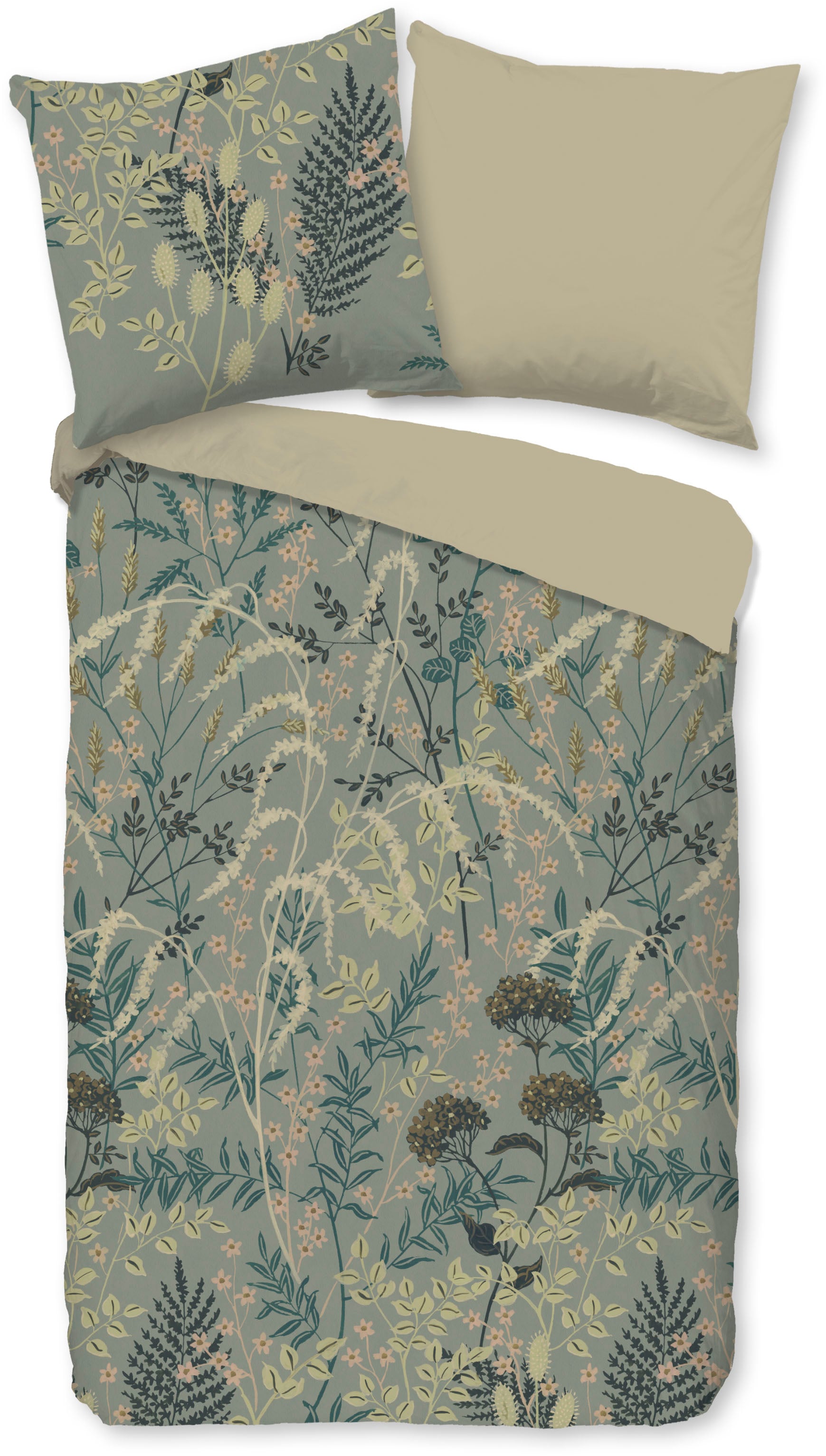 good morning Wendebettwäsche »Silve« 2 Stk. tlg. 100% Baumwolle, Renforcé, Reißverschluss, Wendeoptik, Blätter