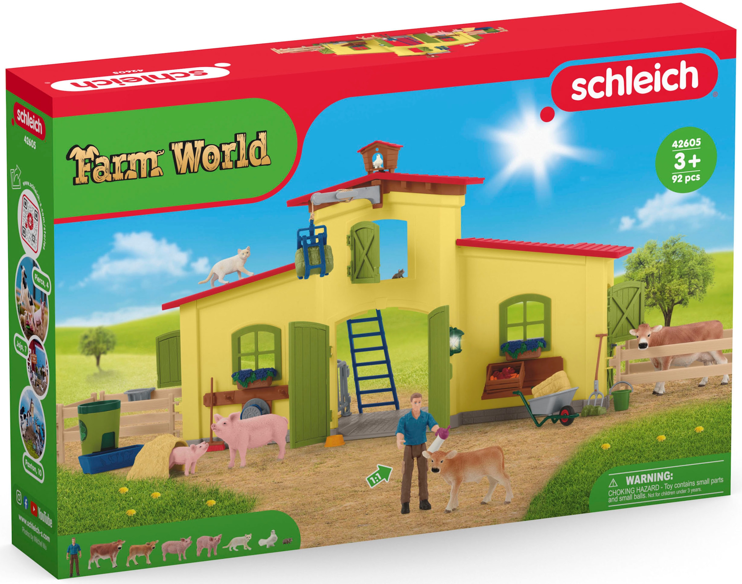 Schleich® Spielwelt »FARM WORLD, Großer Stall mit Tieren und Zubehör (42605)«, Made in Europe
