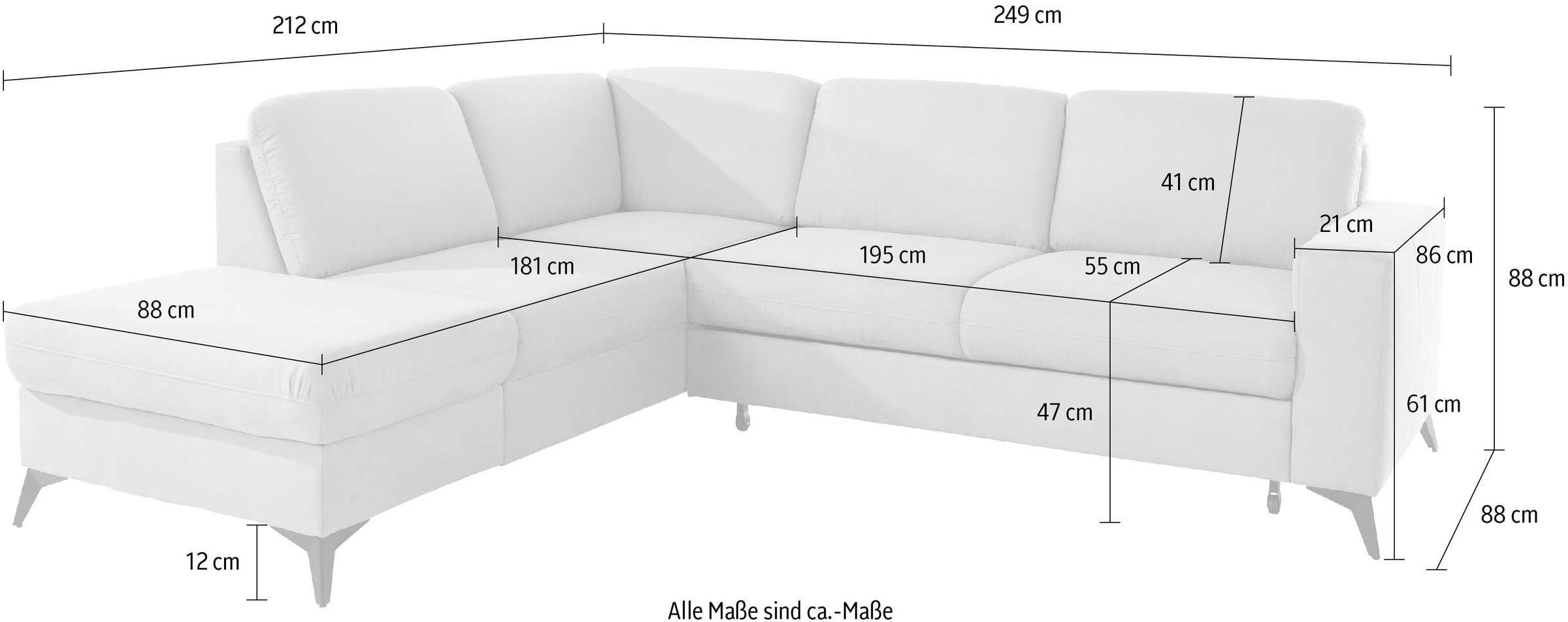 Places of Style Ecksofa »Lolland L-Form«, Wahlweise mit Bettfunktion und Stauraum, auch mit abwischbarem Bezug