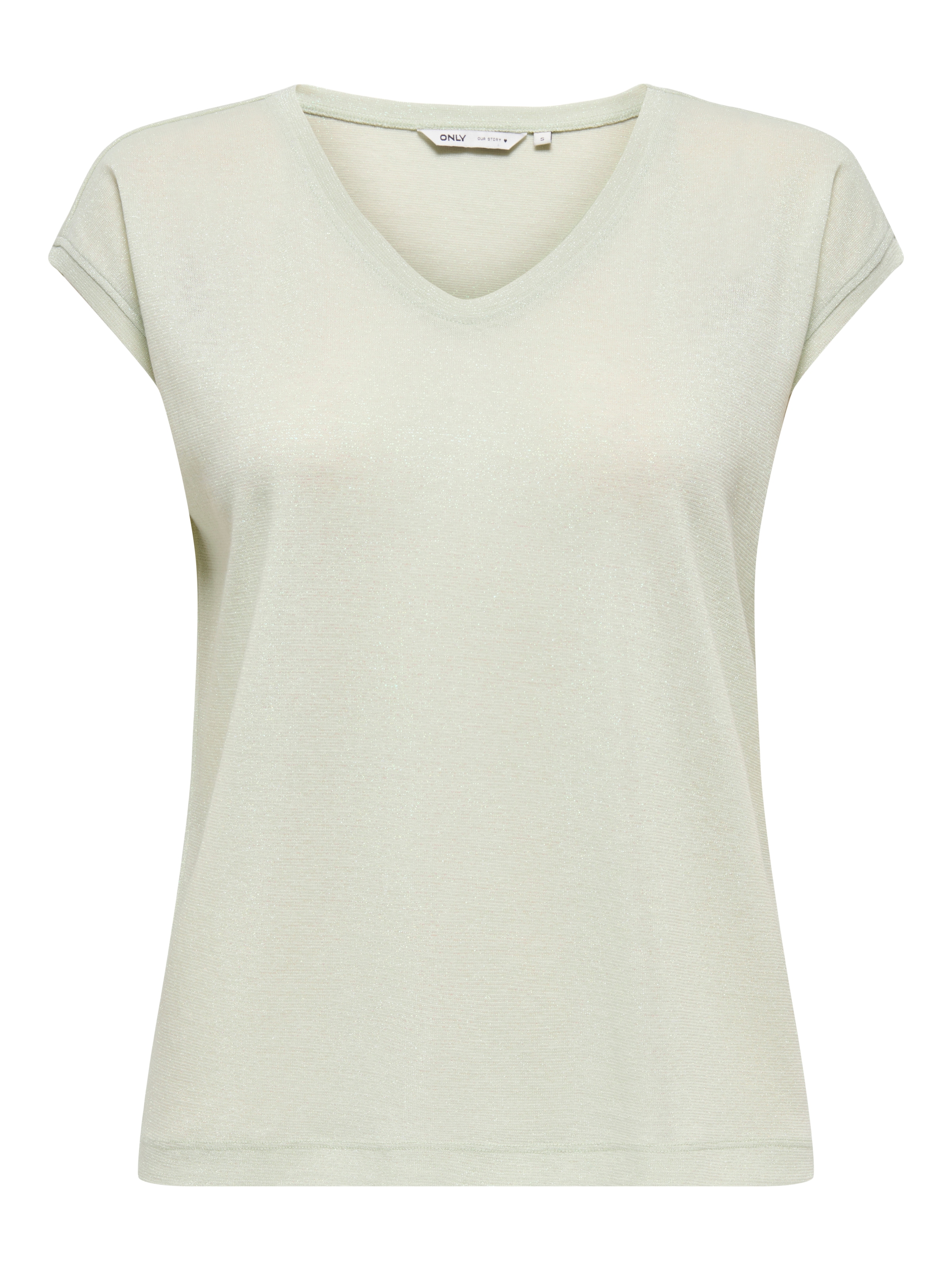ONLY Kurzarmshirt »ONLSILVERY S/S V NECK LUREX TOP JRS NOOS« Materialmix mit Glitzer, loose fit, Rundhals