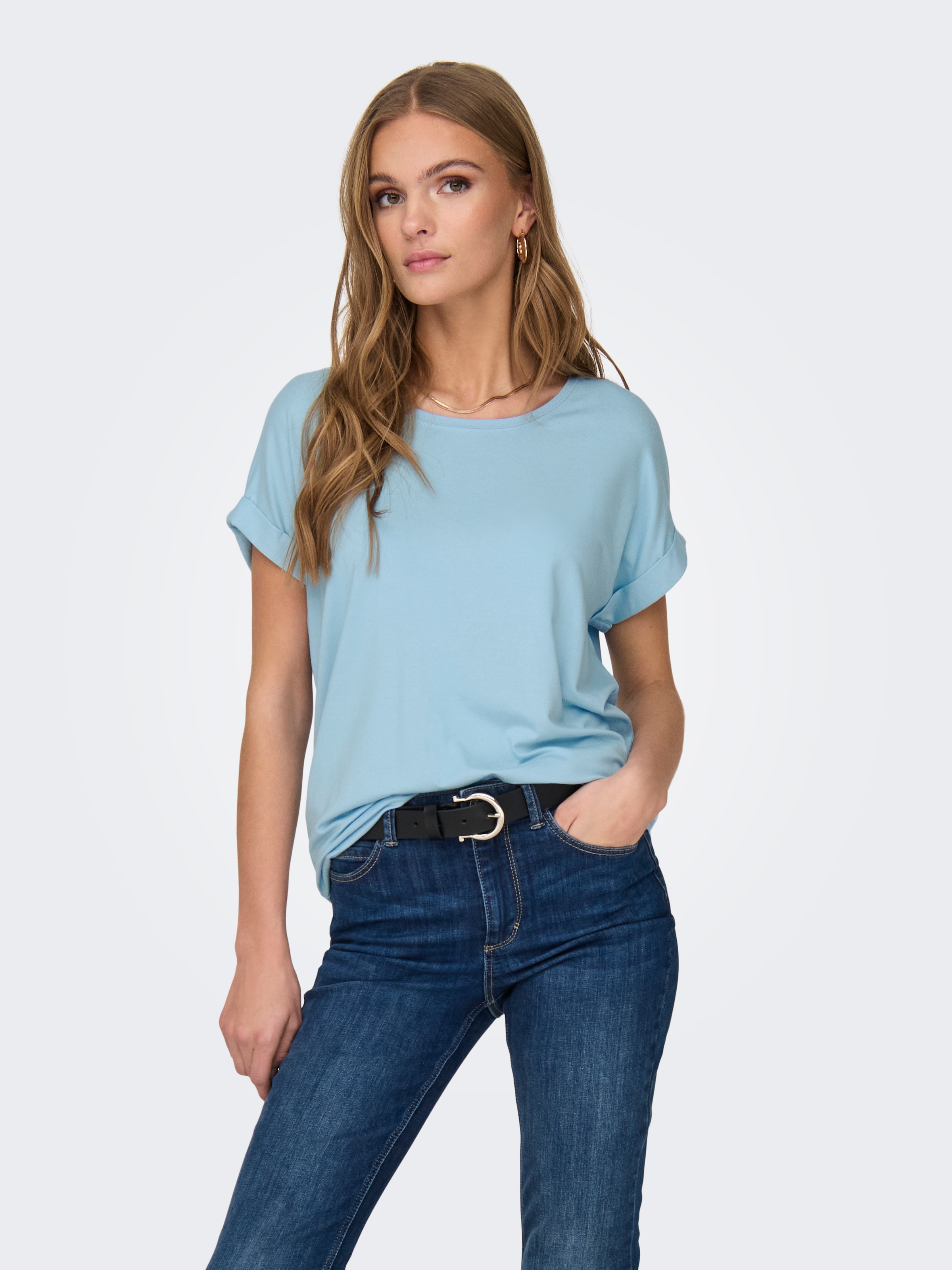 ONLY T-Shirt »ONLMOSTER – Kurzarmshirt mit Aufschlag und klassischem Look« unifarben, casual, regular fit, Viskosemischung, Rundhals