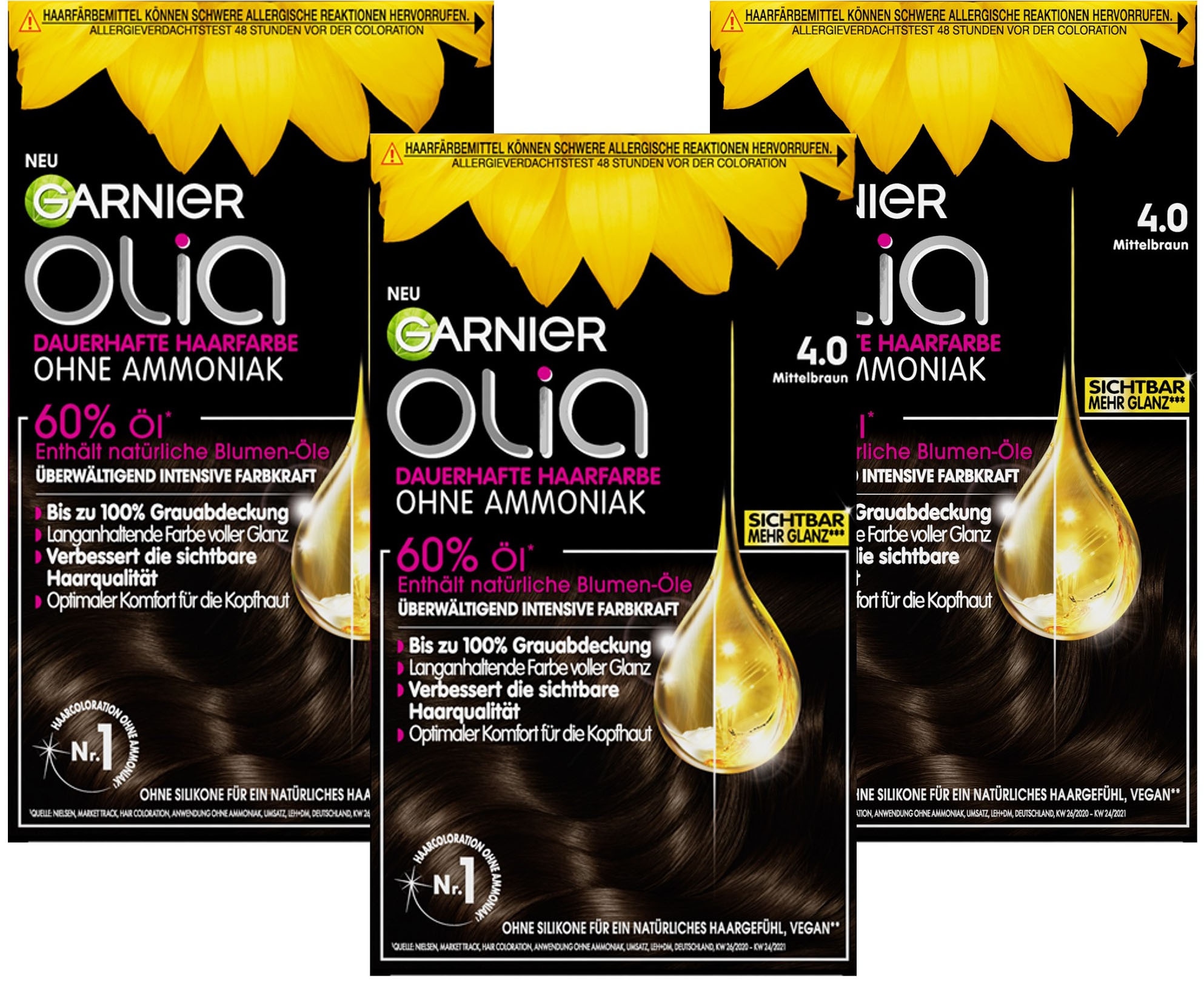 GARNIER Coloration »Garnier Olia dauerhafte Haarfarbe«, (Packung, 3 tlg.)