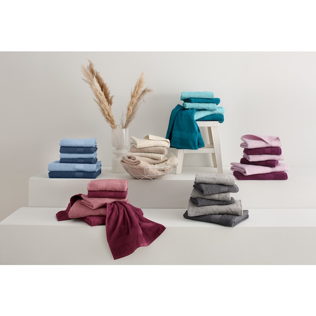 my home Handtuch Set »Anna«, Set, 6 tlg., Walkfrottee, gestreifte Bordüre,  Handtuch-Set, Handtücher aus 100% Baumwolle online kaufen