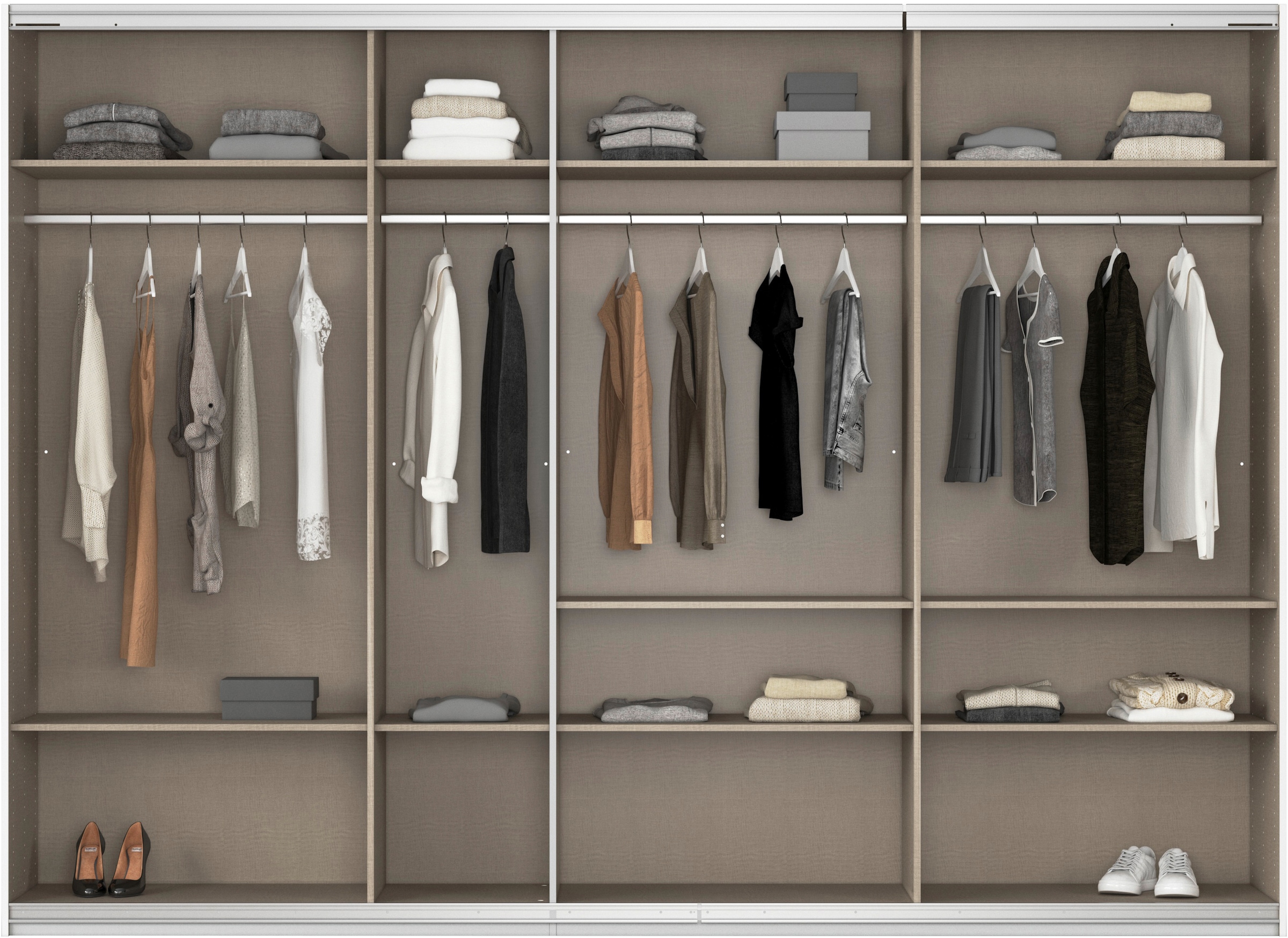 rauch Schwebetürenschrank »Kleiderschrank Kleiderschränke Schrank Garderobe AGORDO mit Glasfront«, durchdachte Innenausstattung, in 4 Breiten und 2 Höhen MADE IN GERMANY
