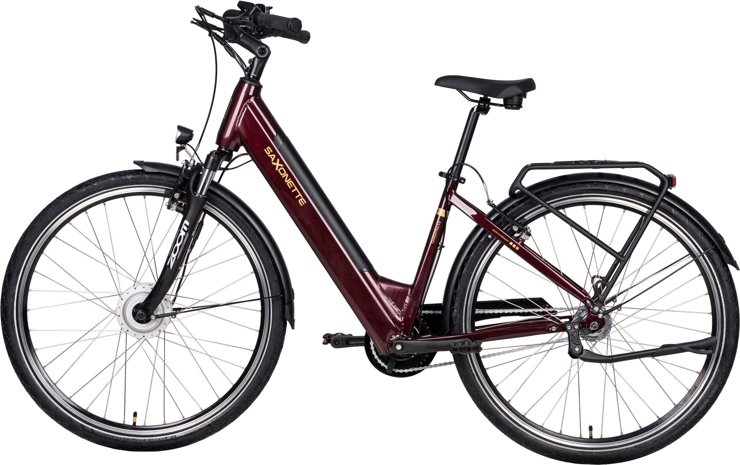 SAXONETTE E-Bike »SAXONETTE Comfort Plus 5.0 E-Bike Damen 28 Zoll«, 7 Gang, Shimano, Nexus 7 Gänge, Frontmotor 250 W, (Packung), (mit integr. Akku), Elektrofahrrad für Alltag und Einkauf
