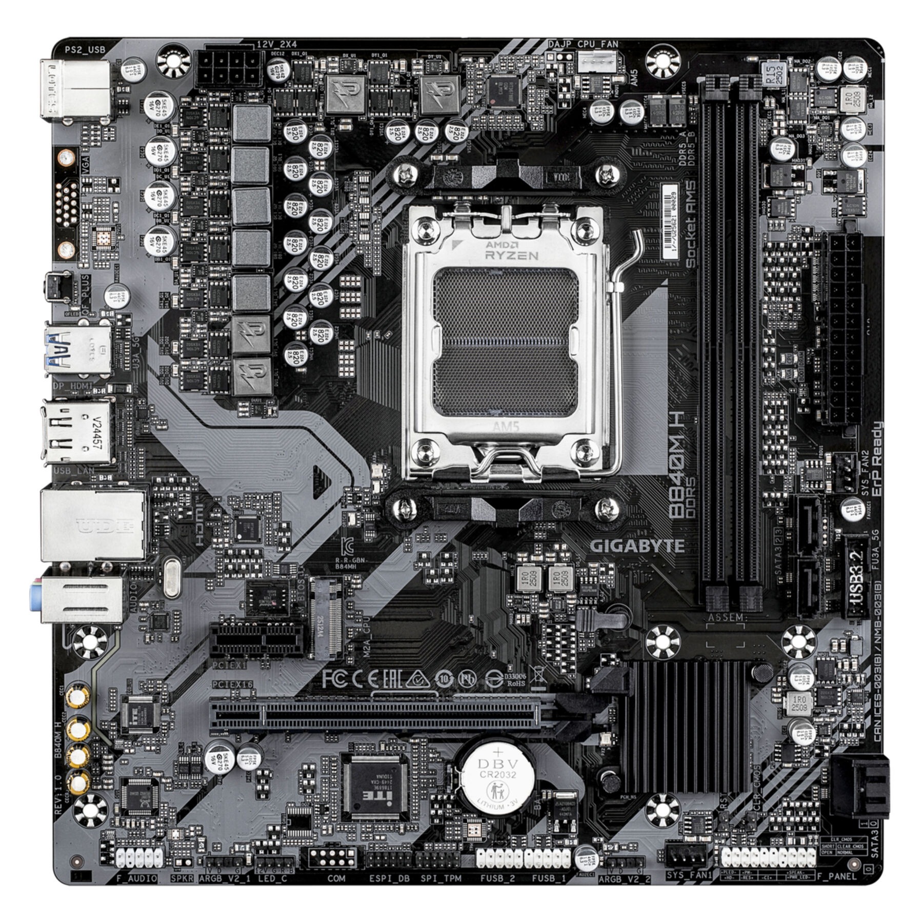 Gigabyte Mainboard »B840M H Mainboard - AMD Ryzen 9000 CPUs, 5+2+2 Phasen VRM, bis zu 7200«