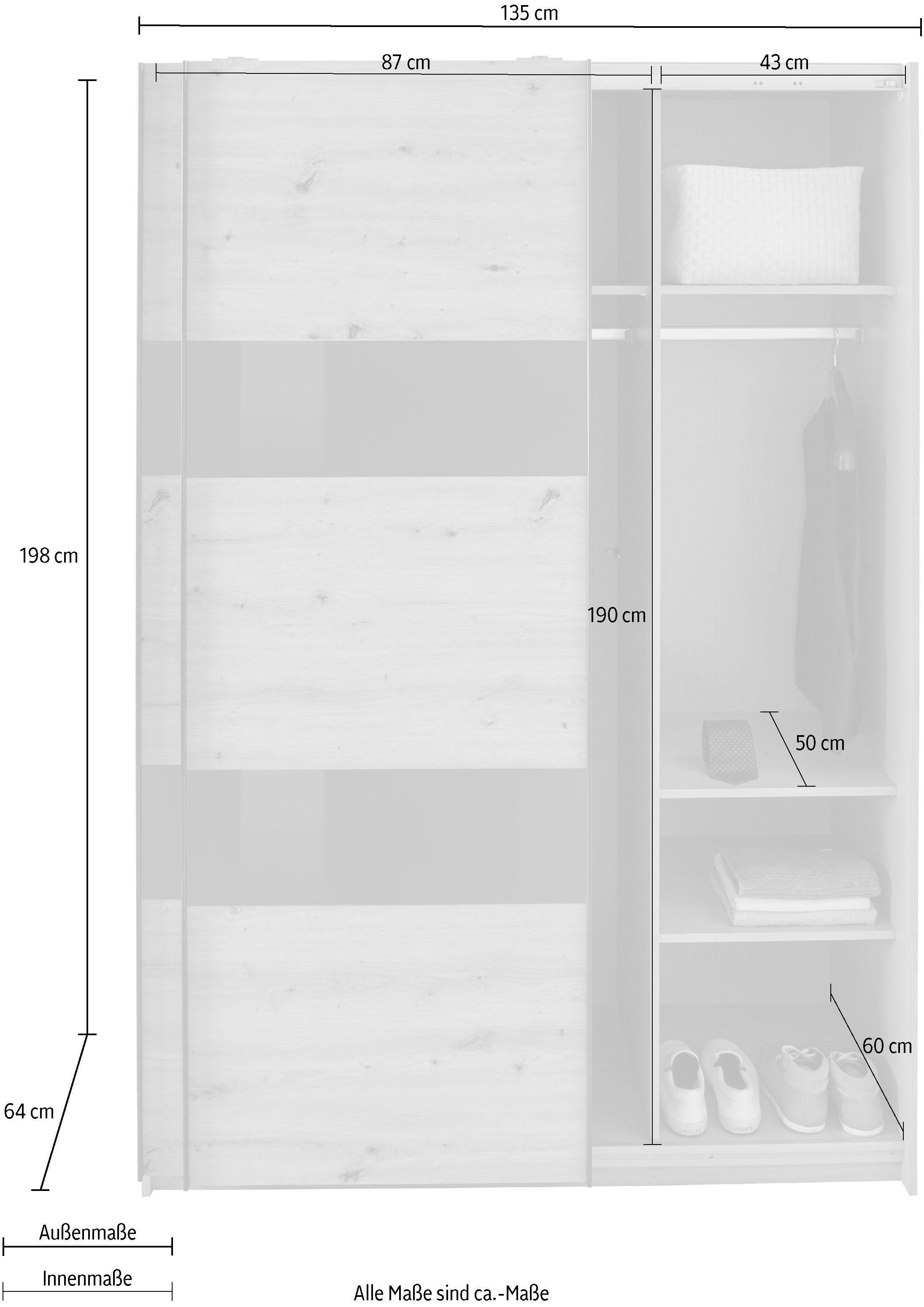 Wimex Schwebetürenschrank »Altona«, mit Glaselementen und zusätzlichen Einlegeböden