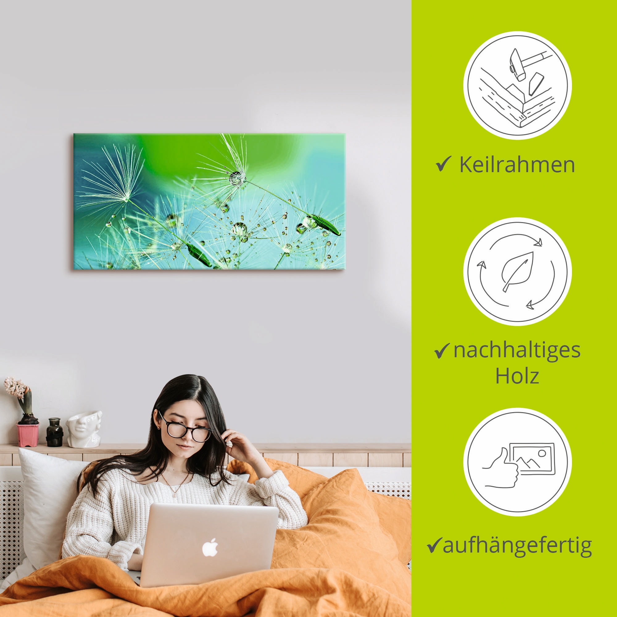 Artland Wandbild »Glitzernde Pustblumen mit Wassertropfen«, Blumen, (1 St.), als Alubild, Outdoorbild, Leinwandbild in verschied. Größen