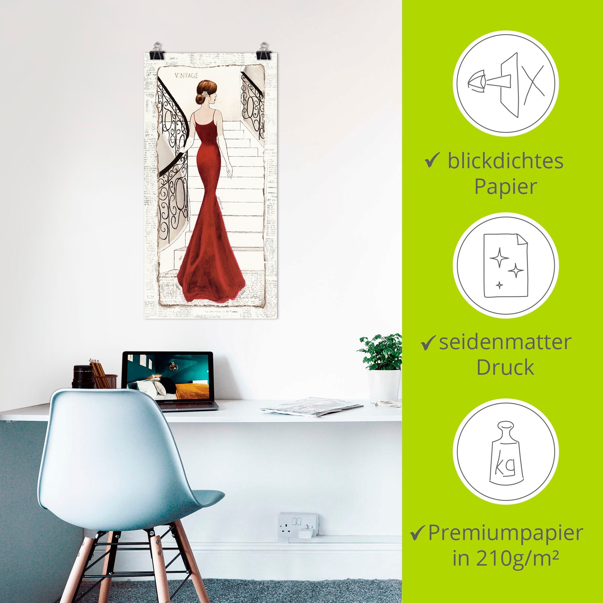Artland Wandbild »Die schöne in Rot«, Frau, (1 St.), als Leinwandbild, Poster, Wandaufkleber in verschied. Größen