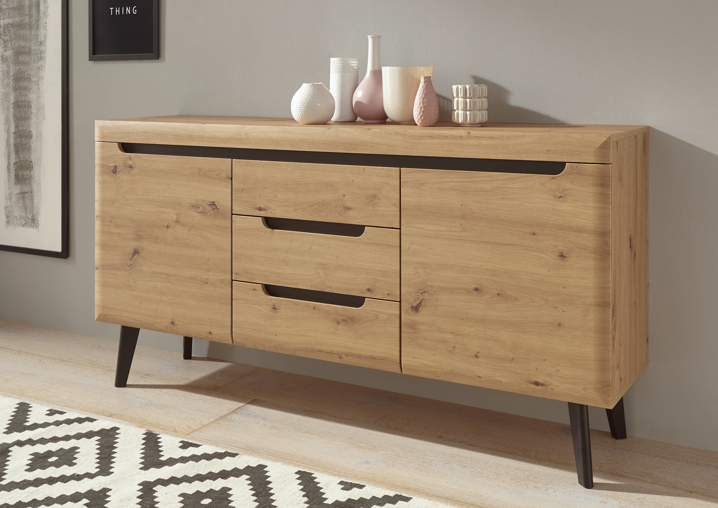 INOSIGN Sideboard »Torge, Anrichte, Kommode, Schubladenschrank«, (1 St.), abgeschrägte Füße, drei Farben, Scandi Design, 160 cm breit