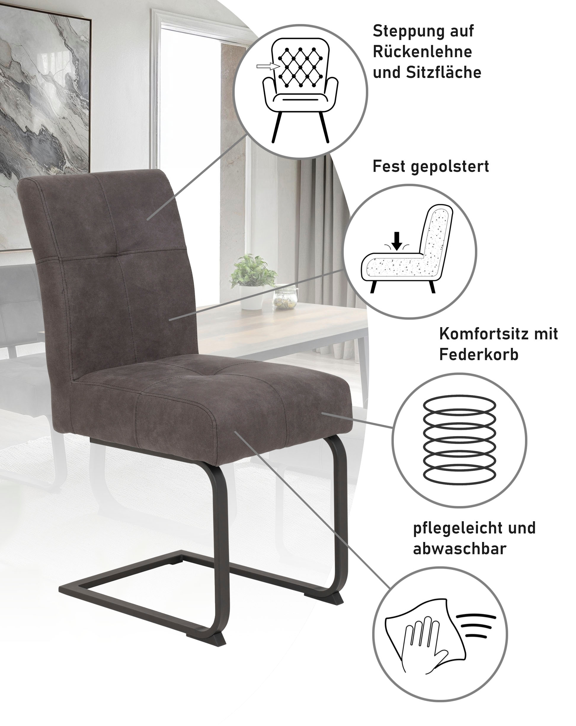 HELA Esszimmerstuhl »Luise S Schwingstuhl, Freischwinger 2er-Set« (Set) 2 Stk.Sitz mit Federkern, Extra dicke Polsterung, Küchenstuhl, OTTOs Choice