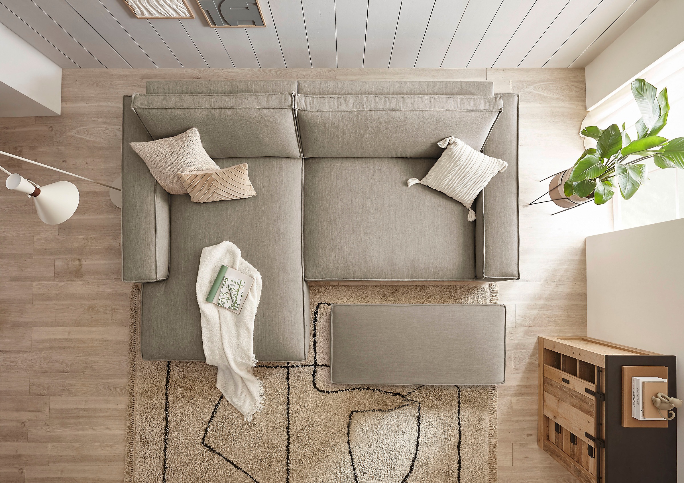 Home affaire Polsterecke »NEU: SHERWOOD XXL tief, L-Form mit Schlaffunktion, Big-Sofa mit Hocker«, (Set, 2 St.), stellbar zum Schlafsofa (Krokodilverbinder), Cord, Leinenoptik
