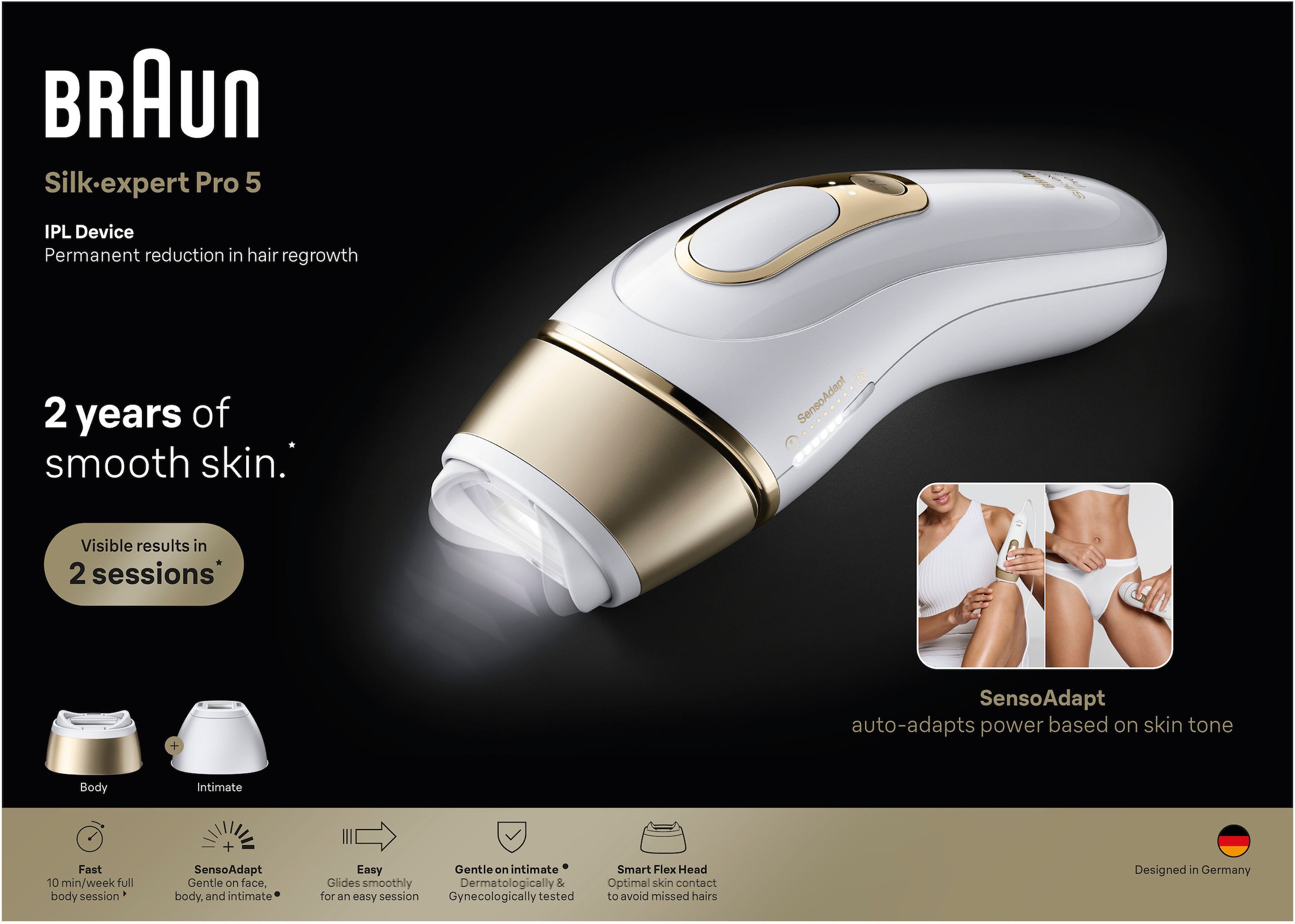 Braun IPL-Haarentferner »Silk-expert Pro 5 PL5221« 400 000 Lichtimpulse Dauerhafte Haarreduktion, mit Tasche, Venus-Rasierer, 2 Aufsätze