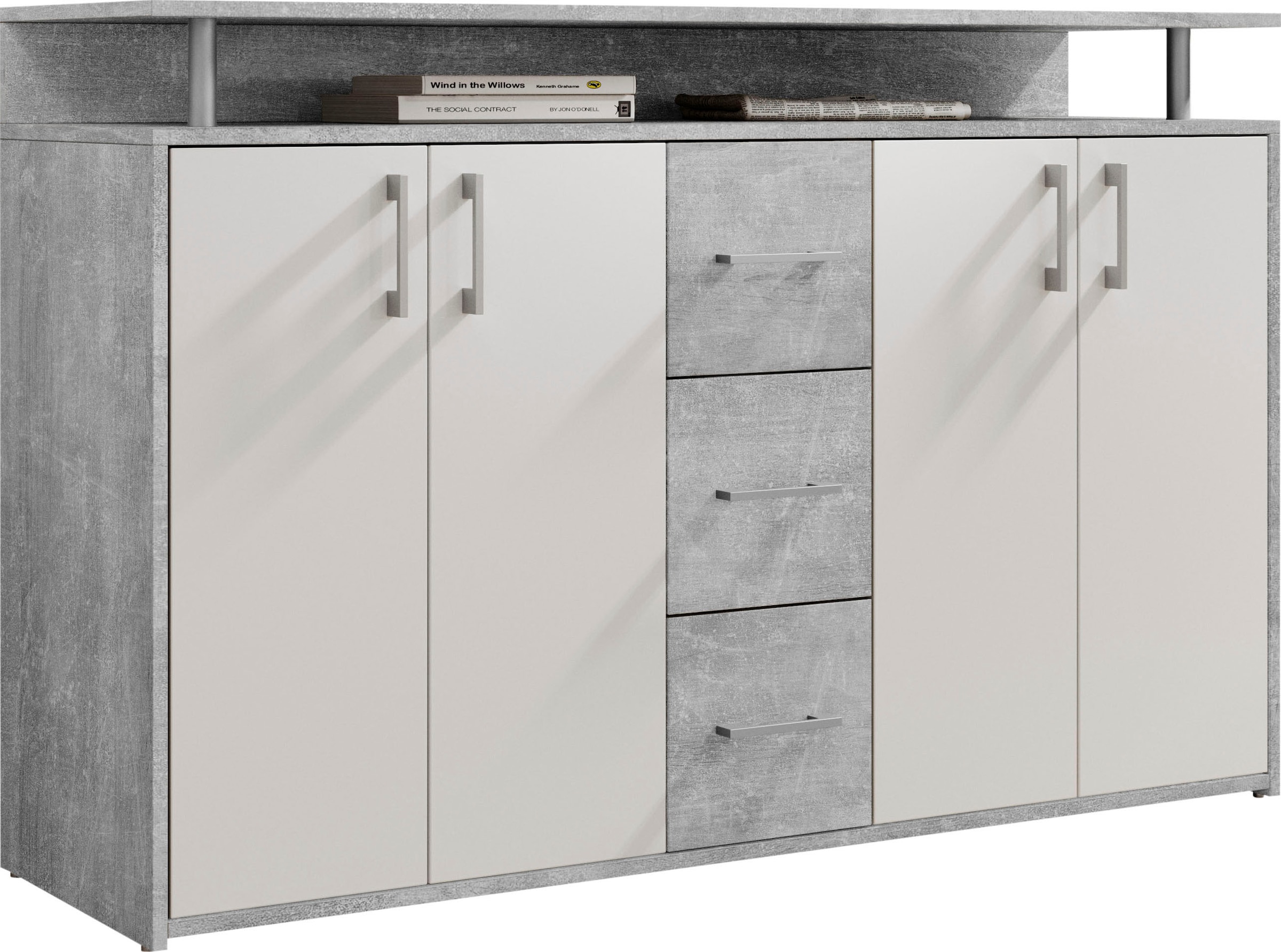 HBZ Sideboard »Drivno Sideboard, B/H/T 139x90x34 cm« 1 Stk. tlg. Breite 139cm, Kugelauszug, Einlegeböden verstellbar,  3 Schubkästen