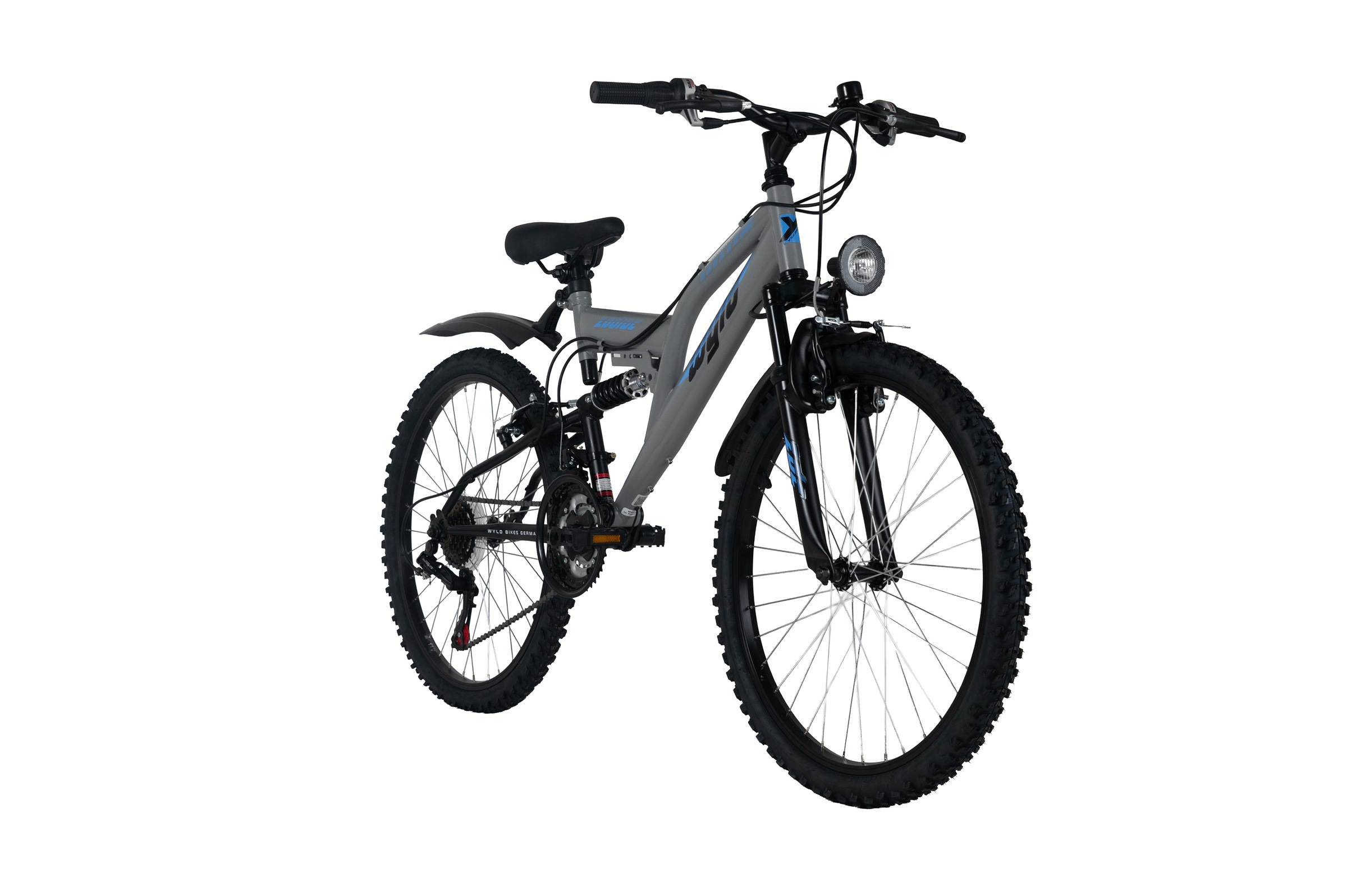 WYLD Jugendfahrrad »WYLD Kinder-Mountainbike Fully ATB 24'' Zodiac grau 18 Gänge RH 38 cm« 18 Gang Shimano Tourney Schaltwerk Kettenschaltung