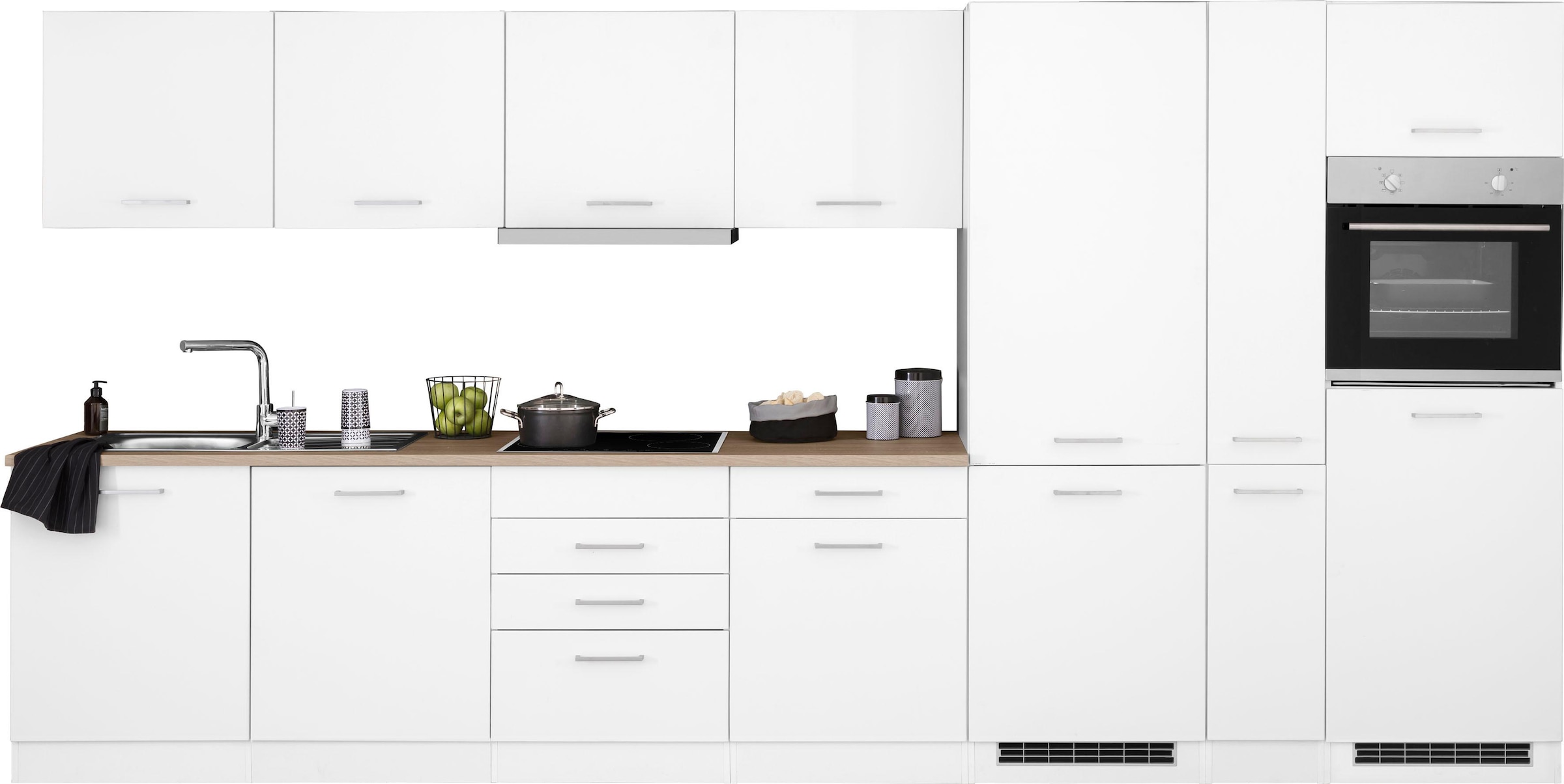 HELD MÖBEL Küchenzeile »Visby«, mit E-Geräte, 390 cm, inkl. Kühl/Gefrierkombination und Geschirrspüler
