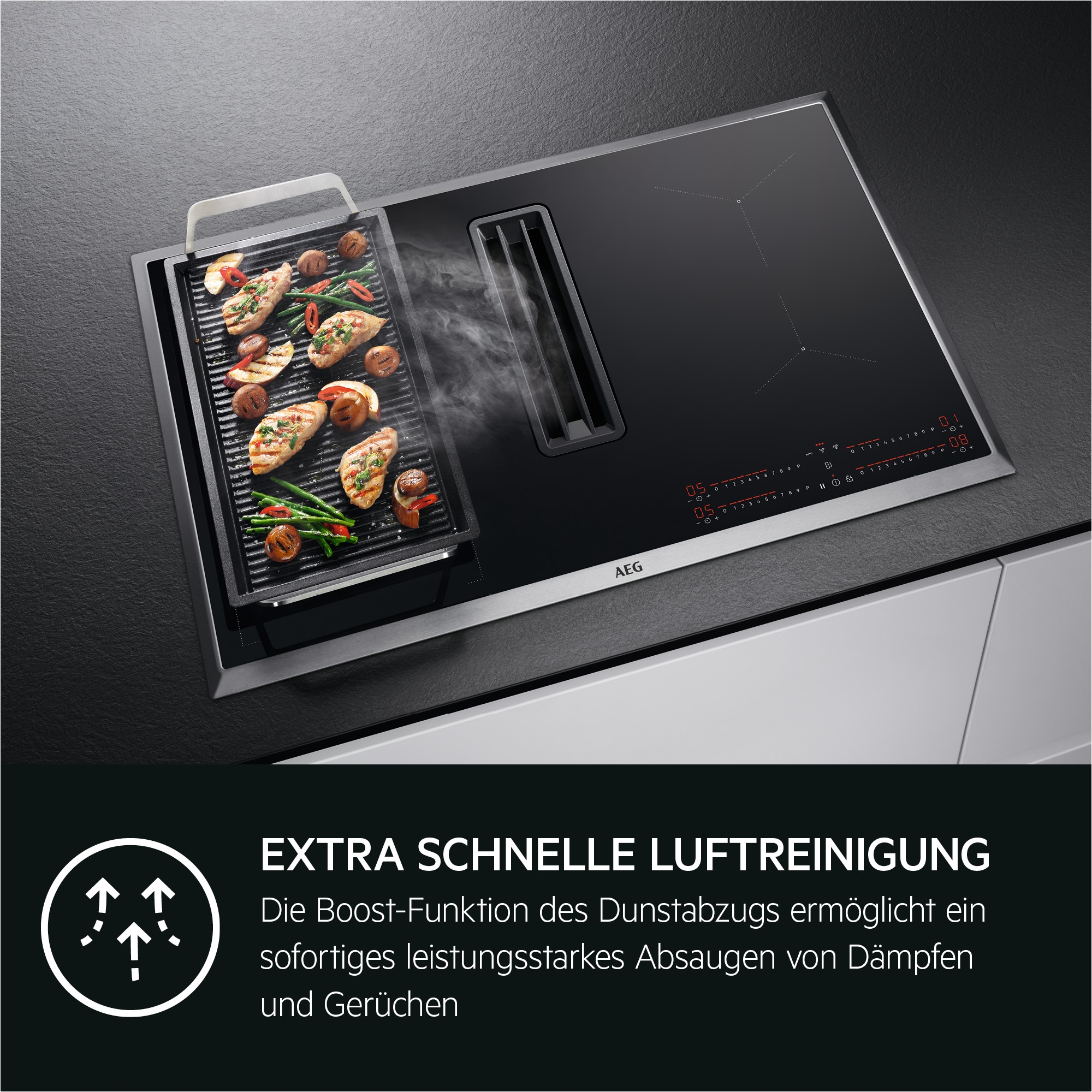 AEG Kochfeld mit Dunstabzug »COLI84COXB« Mit integr. Dunstabzug, Booster, Bridge, Timer,Umluft, Made in Germany