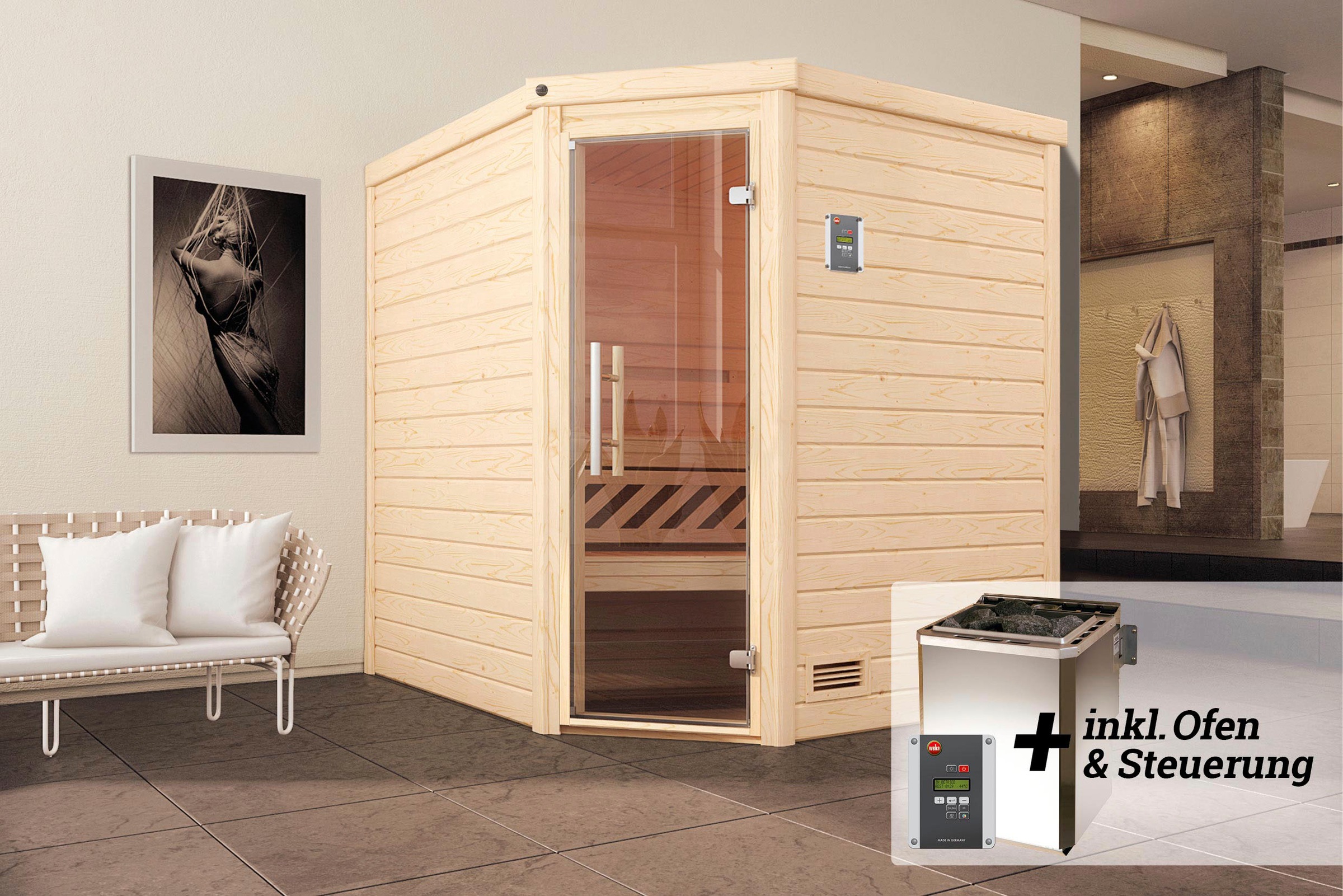weka Sauna »Turku«, 7,5 kW Bio-Ofen mit digitaler Steuerung