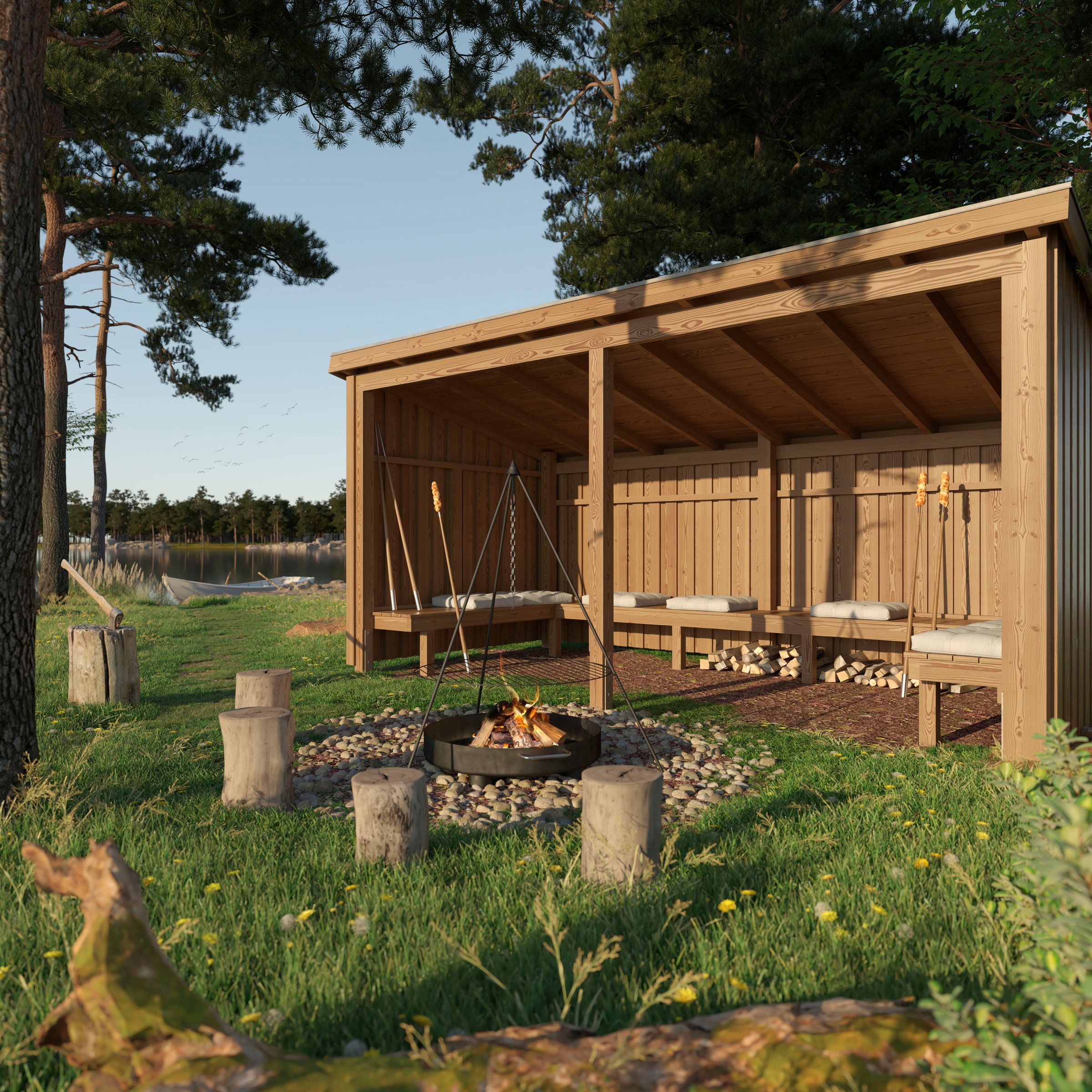 PLUS Gartenhaus »Nordic«, (Packung), Grillhütte 9,5 m², inkl. Dachpappe/Aluleisten/H-Füße