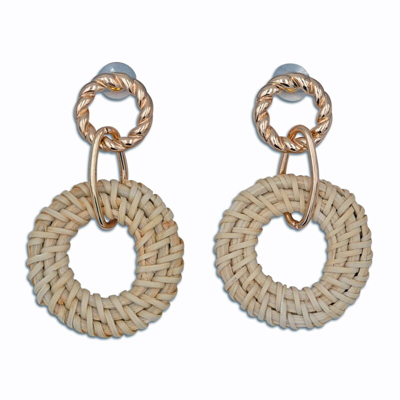 STEUER Paar Ohrstecker »Metall vergoldet glanz Bast geflochten natur« gelb