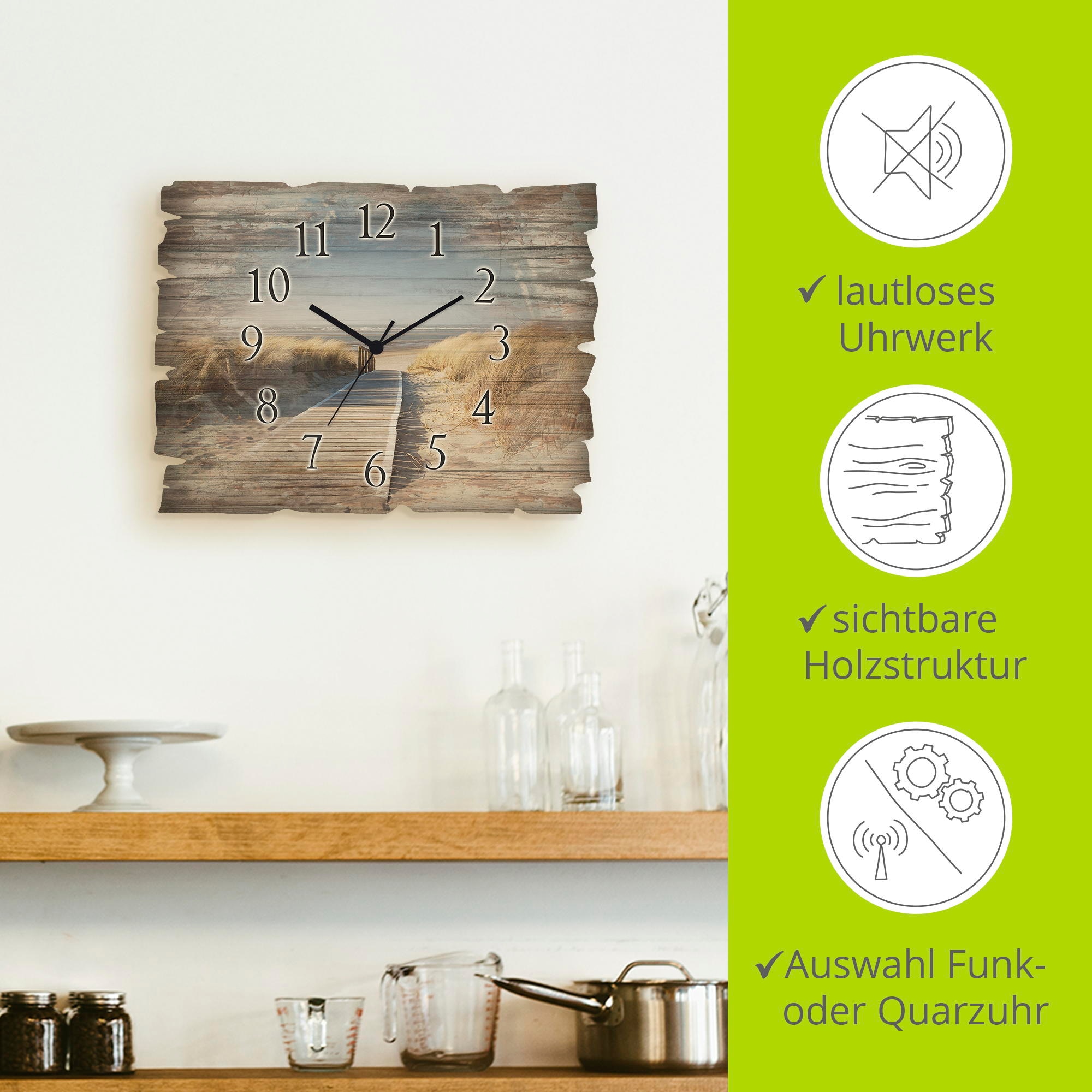 Artland Wanduhr »Nordseestrand auf Langeoog - Steg« wahlweise mit Quarz- oder Funkuhrwerk, lautlos ohne Tickgeräusche