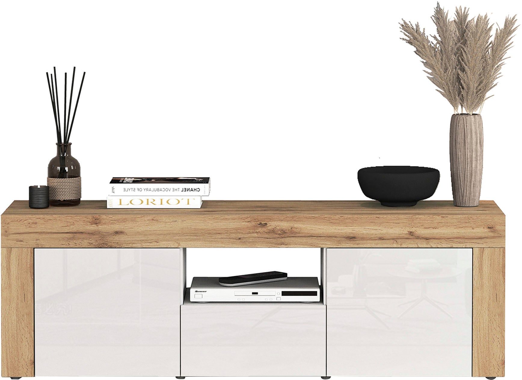 INOSIGN Lowboard »CHRONOS Breite 155 cm mit 2 Türen, 1 Schublade,1 offenes Fach«, (1 St.), TV-Board, Sideboard niedrig, Grifflos mit Push to Open 'Made in Italy'