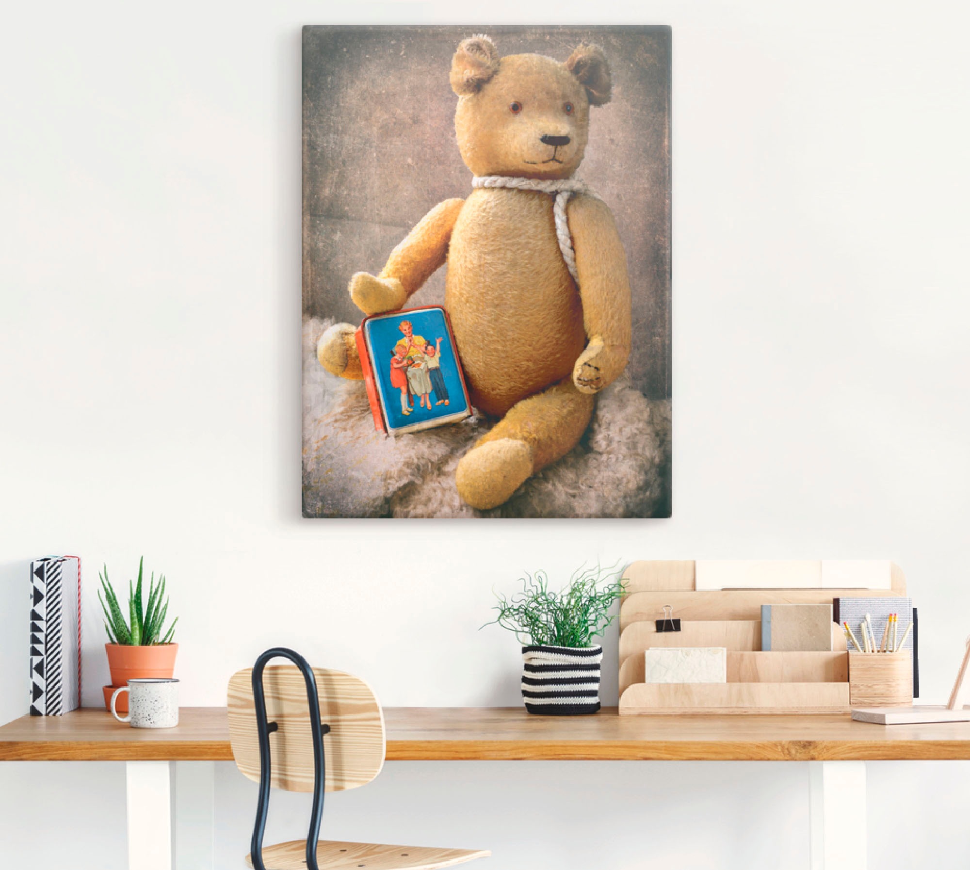Artland Wandbild »Teddybär mit Sparbüchse«, Spielzeuge, (1 St.), als Leinwandbild, Wandaufkleber in verschied. Größen