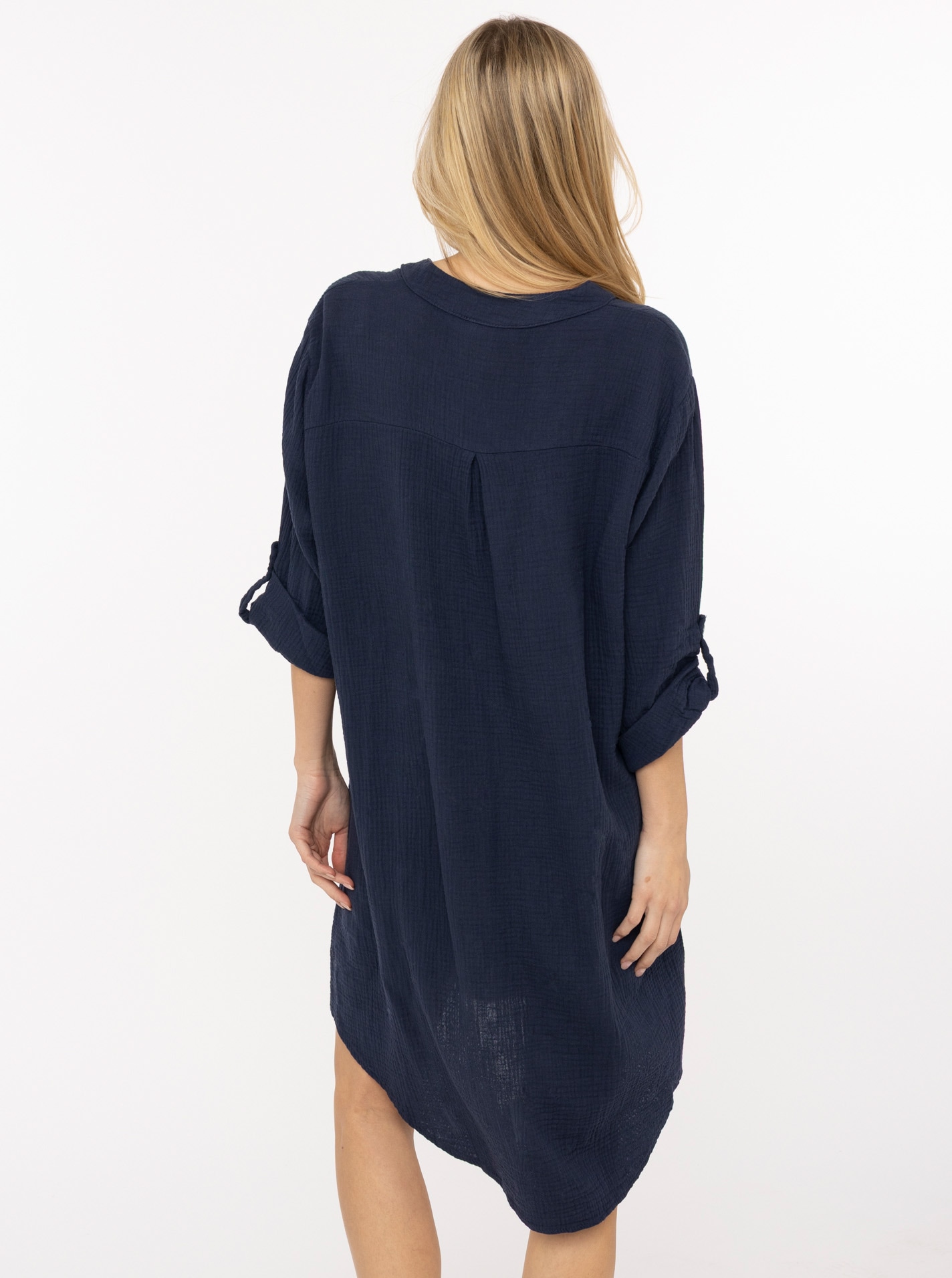 Zwillingsherz Schlupfbluse »"Rom"« verlängerte Rückenpartie, V-Neck, Turn-Up Ärmel, Musselin