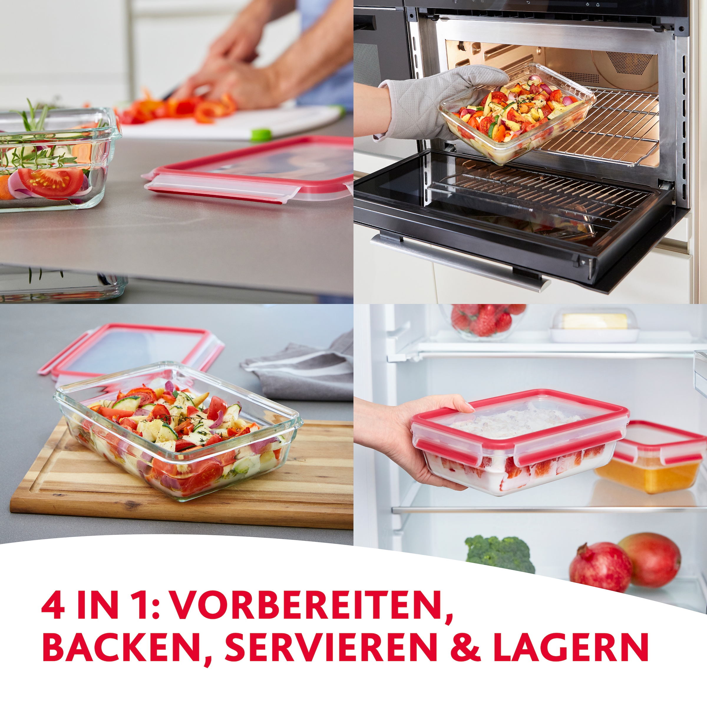 Emsa Aufbewahrungsschüssel »Clip & Close Glas«, (Set, 3 tlg.), 0,45 Liter, rechteckig, Stapelkante, backofenfest, dicht